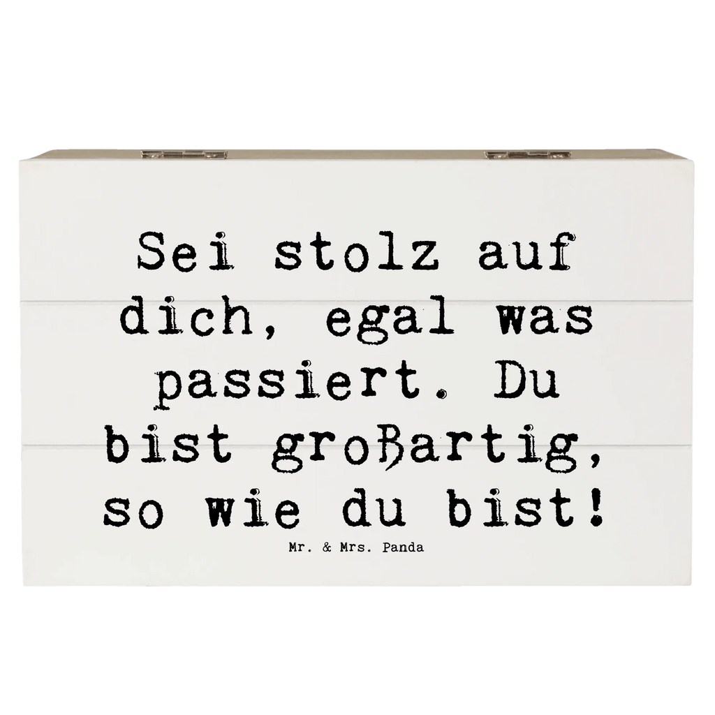 Wooden chest Saying Sei stolz auf dich, egal was passiert. Du bist großartig, so wie du bist! Holzkiste, Kiste, Truhe, Erinnerungsbox, Geschenkbox, Geschenkdose, Erinnerungskiste, Schatulle, XXL, Dekokiste, Aufbewahrungsbox, Schatzkiste, sprüche, zitate, spruch kollektion, inspiration, motivation, lebensweisheiten, geschenkideen, wanddeko, wohnaccessoires, sprüche sammlung, schöne sprüche, glück, liebe, freude, lächeln, alltag verschönern, nachhaltige geschenke, dekoration, kreativ, einzigartig, shopify, mr and mrs panda