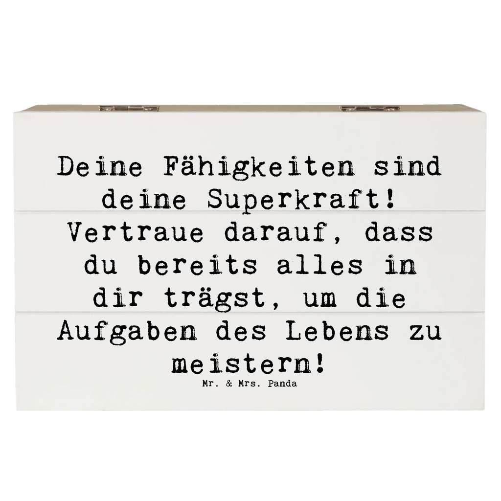 Wooden chest Saying Deine Fähigkeiten sind deine Superkraft! Vertraue darauf, dass du bereits alles in dir trägst, um die Aufgaben des Lebens zu meistern! Schatulle, Erinnerungskiste, Geschenkbox, Holzkiste, Geschenkdose, Kiste, Schatzkiste, Truhe, XXL, Dekokiste, Aufbewahrungsbox, Erinnerungsbox