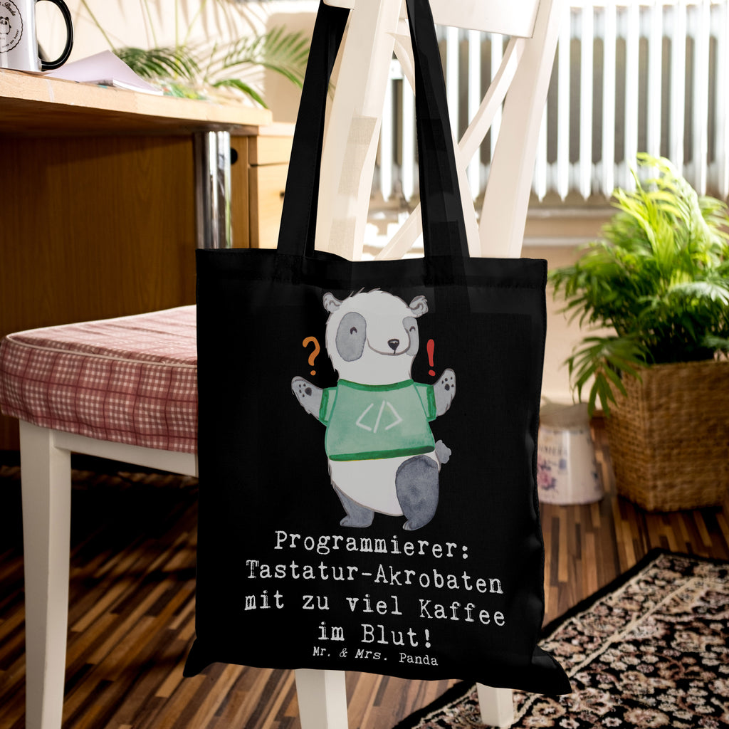 Tote bag Programmierer: Tastatur-Akrobaten mit zu viel Kaffee im Blut! Einkaufstüte, Shopper, Jutebeutel, Strandtasche, Badetasche, Tragetasche, Tasche, Laptoptasche, Umhängetasche, Stofftasche, Beutel, Einkaufstasche, Beuteltasche, Jutetasche, Stoffbeutel, Schultertasche, Beruf, Ausbildung, Jubiläum, Abschied, Rente, Kollege, Kollegin, Geschenk, Schenken, Arbeitskollege, Mitarbeiter, Firma, Danke, Dankeschön