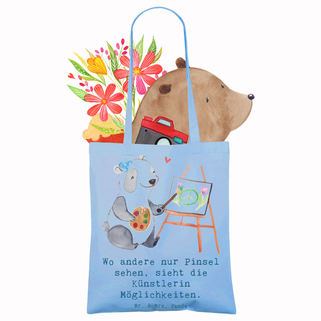 Tote bag Wo andere nur Pinsel sehen, sieht die Künstlerin Möglichkeiten. Schultertasche, Umhängetasche, Tragetasche, Jutebeutel, Beuteltasche, Einkaufstasche, Laptoptasche, Strandtasche, Tasche, Badetasche, Shopper, Einkaufstüte, Stoffbeutel, Stofftasche, Beutel, Jutetasche, Beruf, Ausbildung, Jubiläum, Abschied, Rente, Kollege, Kollegin, Geschenk, Schenken, Arbeitskollege, Mitarbeiter, Firma, Danke, Dankeschön