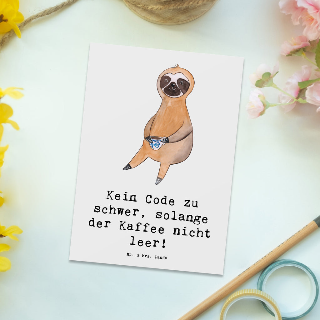 Postcard Kein Code zu schwer, solange der Kaffee nicht leer! Karte, Geschenkkarte, Postkarte, Einladungskarte, Dankeskarte, Einladung, Grußkarte, Ansichtskarte, Ansichtskarten, Geburtstagskarte, Einladungskarten Geburtstag, Einladung Geburtstag, Beruf, Ausbildung, Jubiläum, Abschied, Rente, Kollege, Kollegin, Geschenk, Schenken, Arbeitskollege, Mitarbeiter, Firma, Danke, Dankeschön