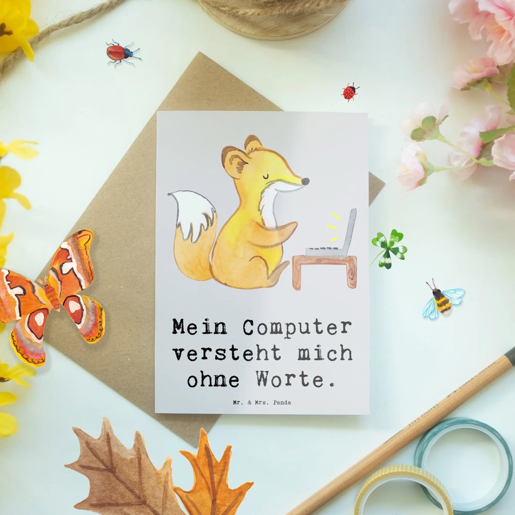 Greetings card Mein Computer versteht mich ohne Worte. Geburtstagskarte, Ansichtskarten, Hochzeitskarte, Klappkarte, Einladungskarte, Grußkarte, Glückwunschkarte, Karte, Beruf, Ausbildung, Jubiläum, Abschied, Rente, Kollege, Kollegin, Geschenk, Schenken, Arbeitskollege, Mitarbeiter, Firma, Danke, Dankeschön