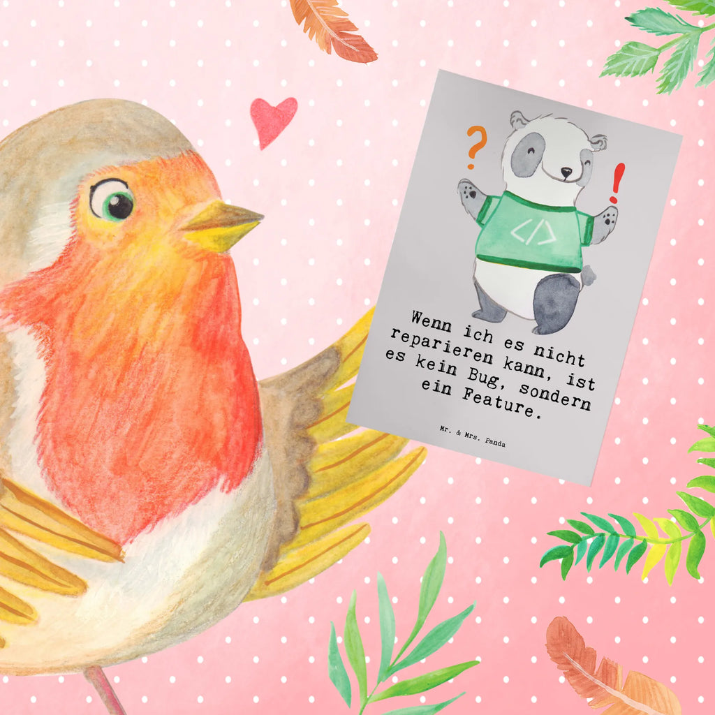 Greetings card Wenn ich es nicht reparieren kann, ist es kein Bug, sondern ein Feature. Karte, Einladungskarte, Geburtstagskarte, Klappkarte, Hochzeitskarte, Glückwunschkarte, Grußkarte, Ansichtskarten, Beruf, Ausbildung, Jubiläum, Abschied, Rente, Kollege, Kollegin, Geschenk, Schenken, Arbeitskollege, Mitarbeiter, Firma, Danke, Dankeschön