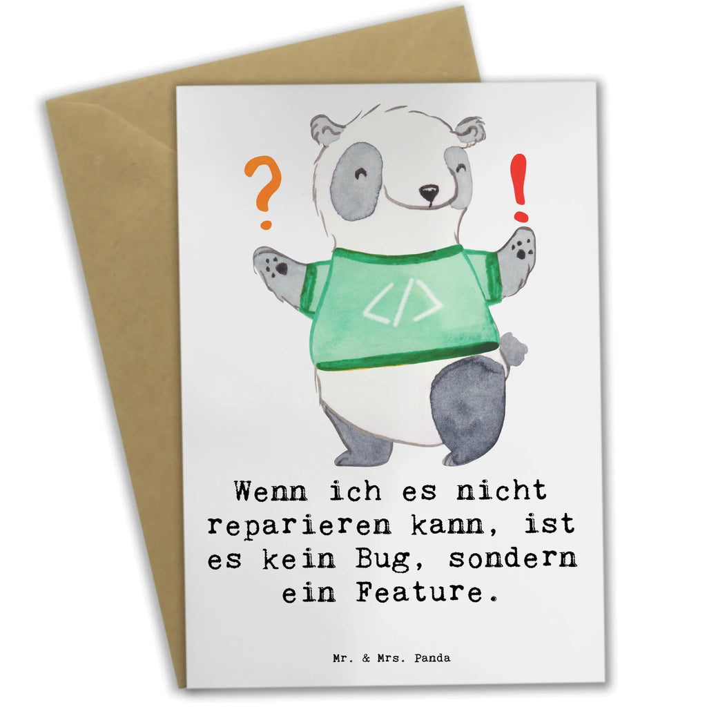 Greetings card Wenn ich es nicht reparieren kann, ist es kein Bug, sondern ein Feature. Karte, Einladungskarte, Geburtstagskarte, Klappkarte, Hochzeitskarte, Glückwunschkarte, Grußkarte, Ansichtskarten, Beruf, Ausbildung, Jubiläum, Abschied, Rente, Kollege, Kollegin, Geschenk, Schenken, Arbeitskollege, Mitarbeiter, Firma, Danke, Dankeschön