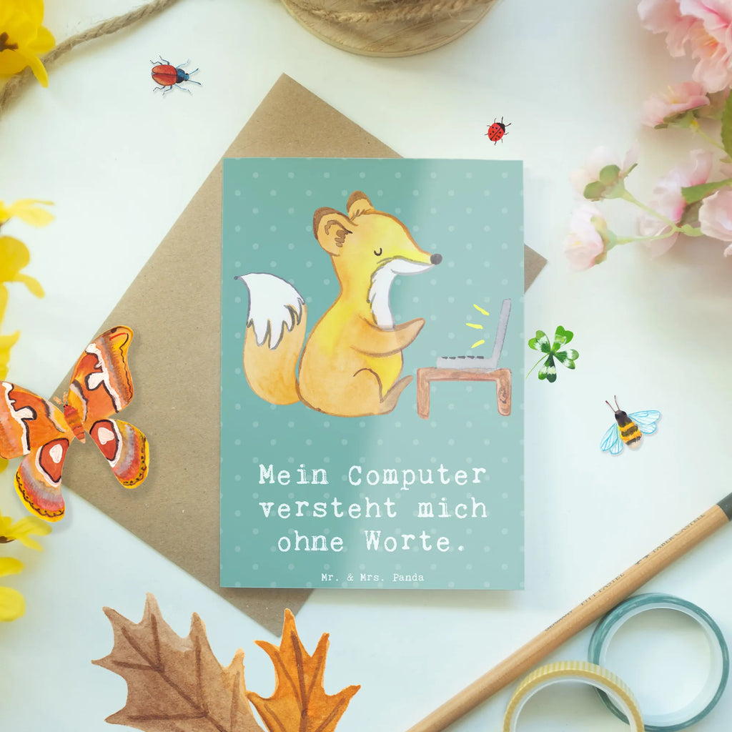 Greetings card Mein Computer versteht mich ohne Worte. Geburtstagskarte, Ansichtskarten, Hochzeitskarte, Klappkarte, Einladungskarte, Grußkarte, Glückwunschkarte, Karte, Beruf, Ausbildung, Jubiläum, Abschied, Rente, Kollege, Kollegin, Geschenk, Schenken, Arbeitskollege, Mitarbeiter, Firma, Danke, Dankeschön