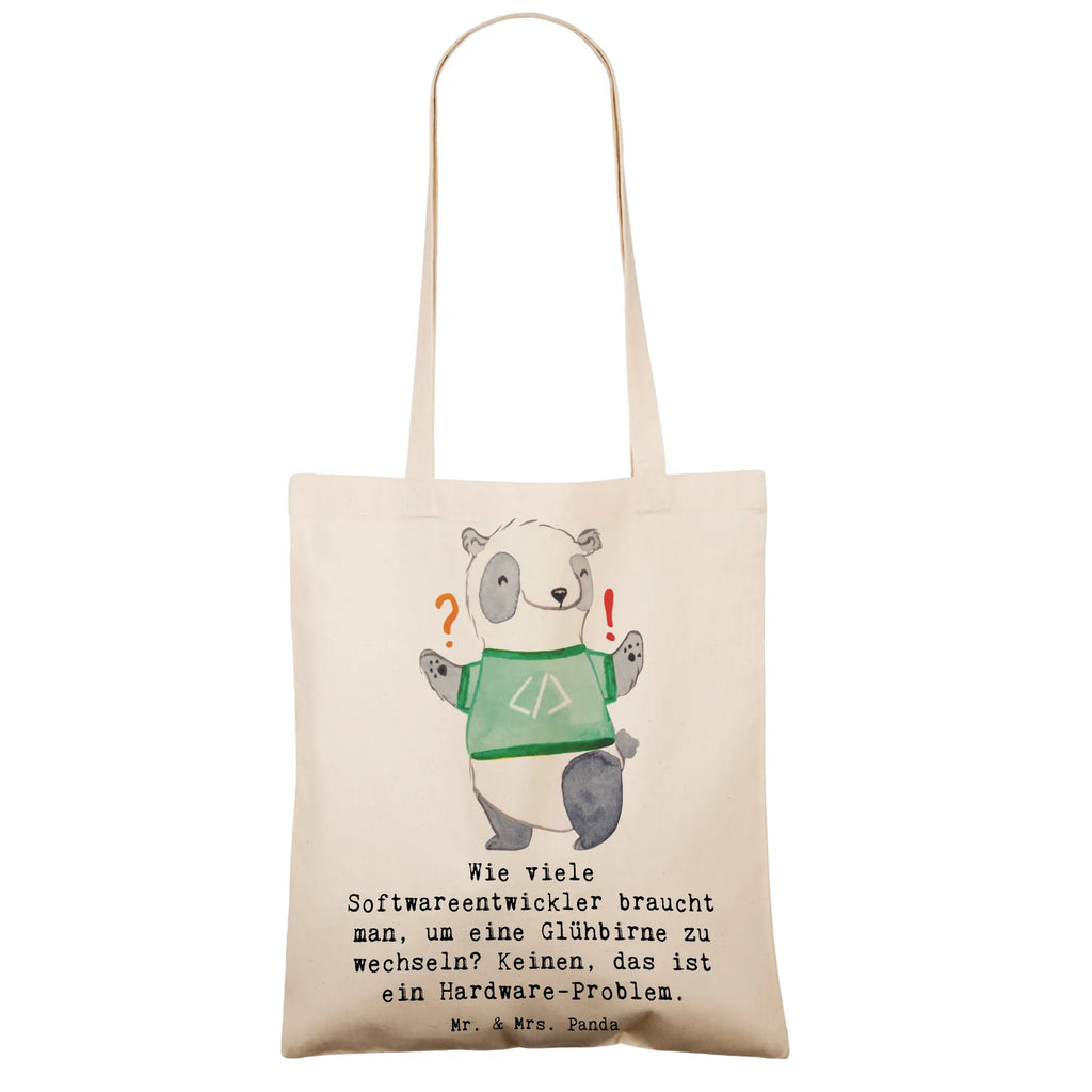 Tote bag Wie viele Softwareentwickler braucht man, um eine Glühbirne zu wechseln? Keinen, das ist ein Hardware-Problem. Jutebeutel, Stoffbeutel, Einkaufstüte, Jutetasche, Tragetasche, Badetasche, Stofftasche, Einkaufstasche, Shopper, Umhängetasche, Beuteltasche, Strandtasche, Beutel, Laptoptasche, Tasche, Schultertasche, Beruf, Ausbildung, Jubiläum, Abschied, Rente, Kollege, Kollegin, Geschenk, Schenken, Arbeitskollege, Mitarbeiter, Firma, Danke, Dankeschön