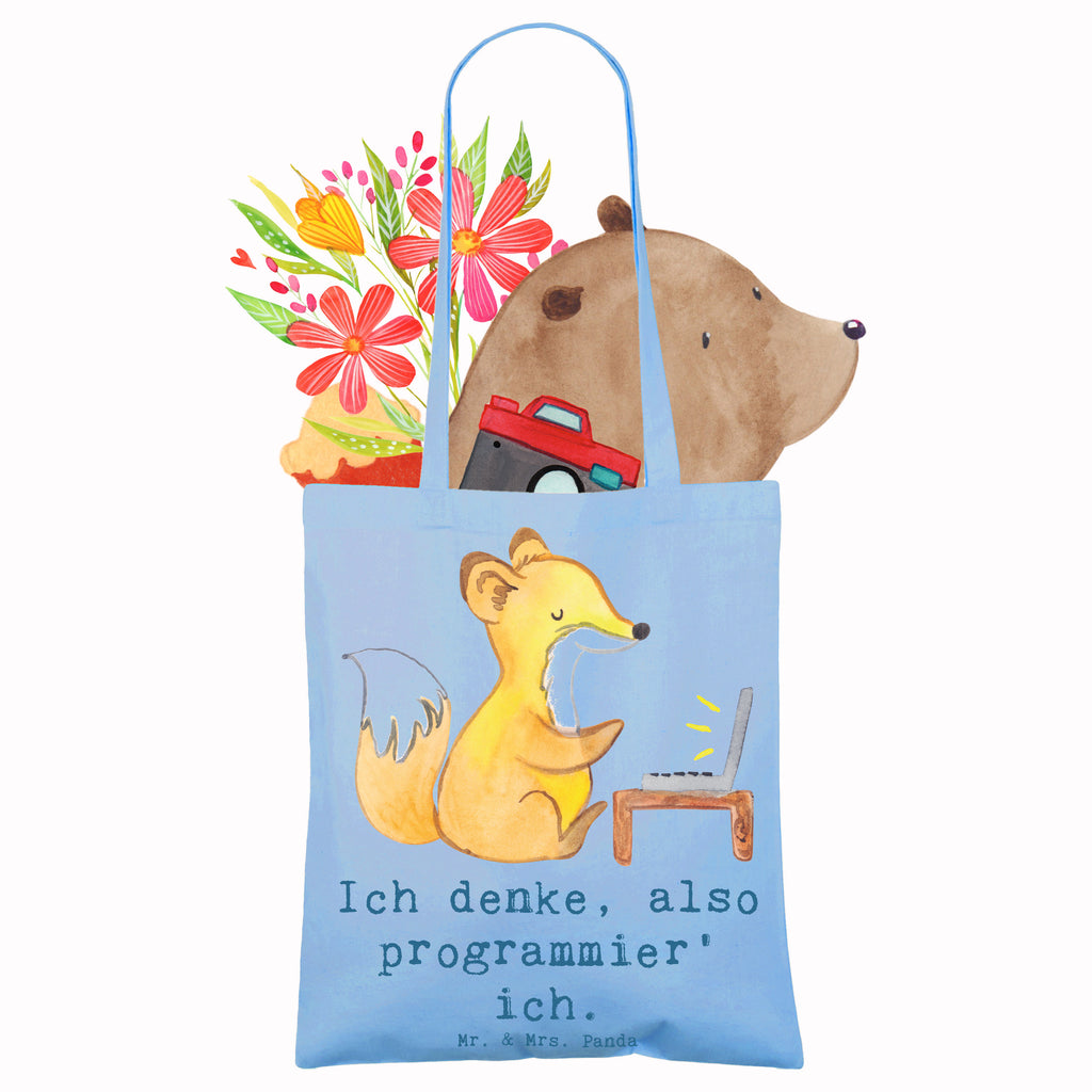 Tote bag Ich denke, also programmier' ich. Strandtasche, Beuteltasche, Jutebeutel, Stofftasche, Einkaufstasche, Laptoptasche, Tasche, Stoffbeutel, Jutetasche, Beutel, Einkaufstüte, Badetasche, Tragetasche, Shopper, Schultertasche, Umhängetasche, Beruf, Ausbildung, Jubiläum, Abschied, Rente, Kollege, Kollegin, Geschenk, Schenken, Arbeitskollege, Mitarbeiter, Firma, Danke, Dankeschön