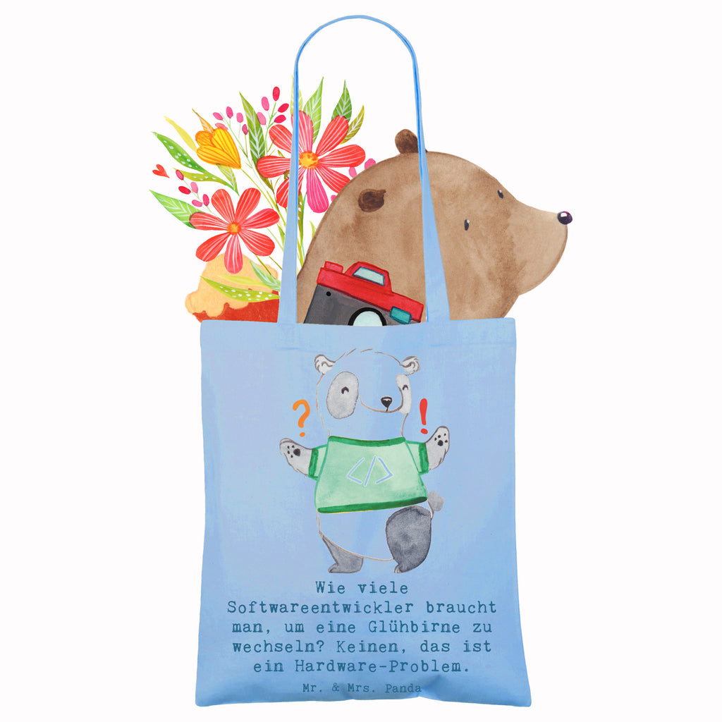 Tote bag Wie viele Softwareentwickler braucht man, um eine Glühbirne zu wechseln? Keinen, das ist ein Hardware-Problem. Jutebeutel, Stoffbeutel, Einkaufstüte, Jutetasche, Tragetasche, Badetasche, Stofftasche, Einkaufstasche, Shopper, Umhängetasche, Beuteltasche, Strandtasche, Beutel, Laptoptasche, Tasche, Schultertasche, Beruf, Ausbildung, Jubiläum, Abschied, Rente, Kollege, Kollegin, Geschenk, Schenken, Arbeitskollege, Mitarbeiter, Firma, Danke, Dankeschön
