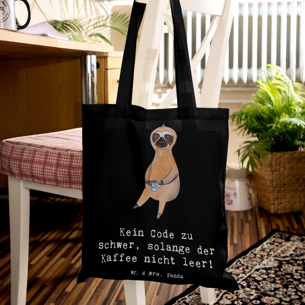 Tote bag Kein Code zu schwer, solange der Kaffee nicht leer! Einkaufstüte, Schultertasche, Tasche, Umhängetasche, Stoffbeutel, Beutel, Badetasche, Laptoptasche, Jutetasche, Beuteltasche, Shopper, Stofftasche, Jutebeutel, Tragetasche, Einkaufstasche, Strandtasche, Beruf, Ausbildung, Jubiläum, Abschied, Rente, Kollege, Kollegin, Geschenk, Schenken, Arbeitskollege, Mitarbeiter, Firma, Danke, Dankeschön