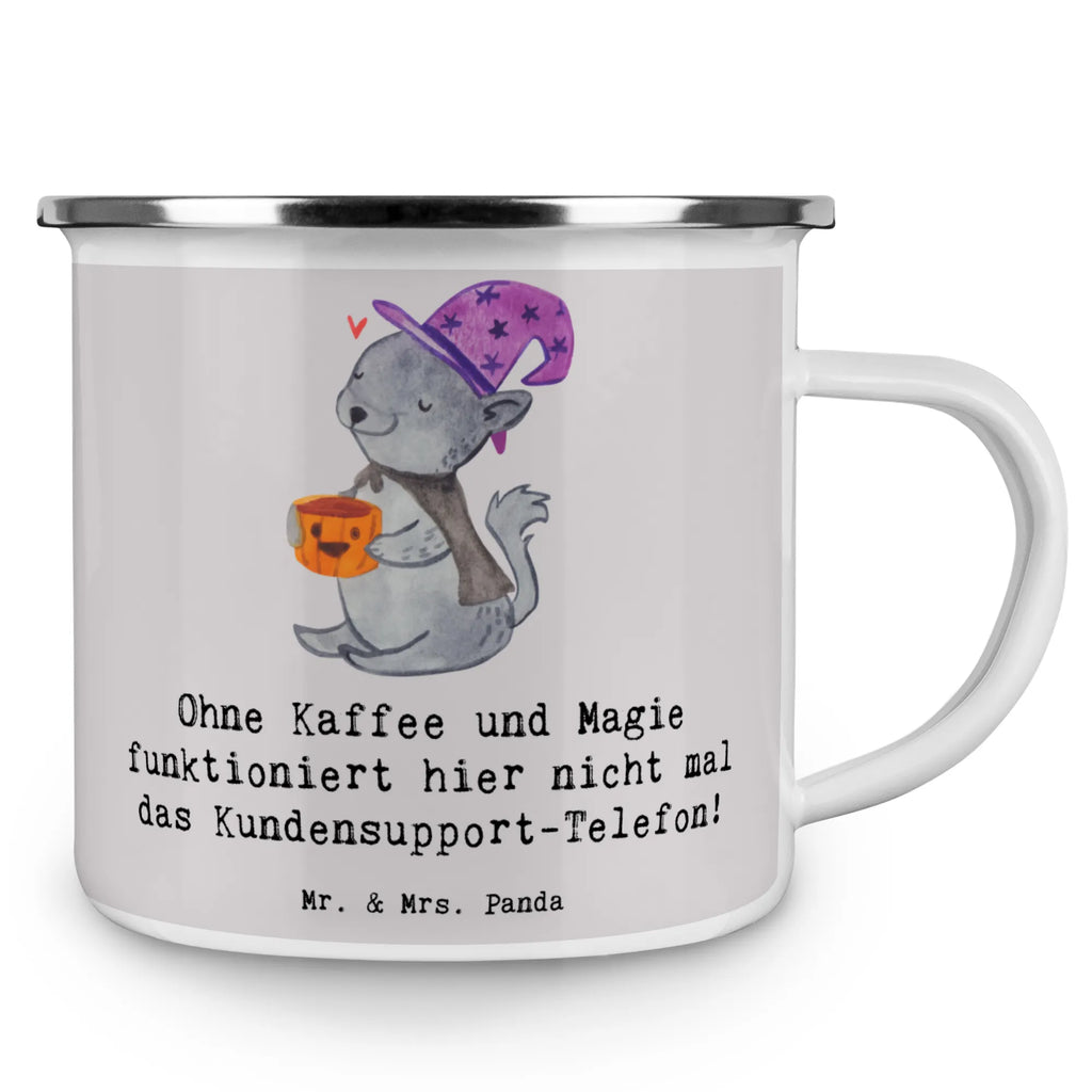 Enamel camping mug Ohne Kaffee und Magie funktioniert hier nicht mal das Kundensupport-Telefon! reisetasse, Teetasse, Kaffeetasse, Becher, Reisebecher, blechbecher, Trinkbecher, Pott, Emailletasse, Teebecher, wandertasse, Metalltasse, Campingtasse, Campingbecher, Kaffeebecher, Tasse, Blechtasse, Emaille Tasse, Emaille Becher, emaillebecher, wanderbecher, Tasse Emaille, metallbecher, becher emaille, Geschenk, Schenken, Jubiläum, Danke, Dankeschön, Beruf, Ausbildung, Abschied, Rente, Kollege, Kollegin, Arbeitskollege, Mitarbeiter, Firma