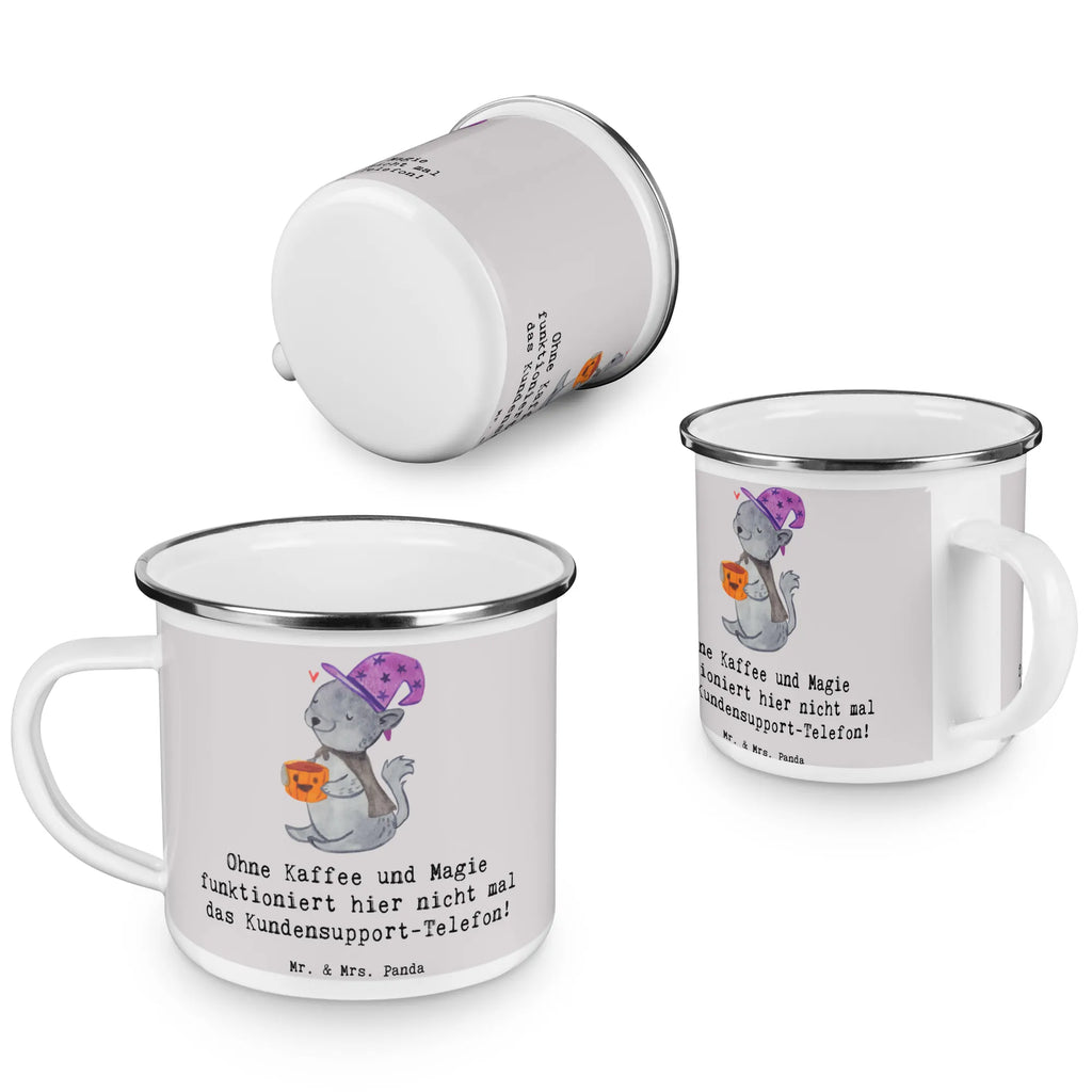 Enamel camping mug Ohne Kaffee und Magie funktioniert hier nicht mal das Kundensupport-Telefon! reisetasse, Teetasse, Kaffeetasse, Becher, Reisebecher, blechbecher, Trinkbecher, Pott, Emailletasse, Teebecher, wandertasse, Metalltasse, Campingtasse, Campingbecher, Kaffeebecher, Tasse, Blechtasse, Emaille Tasse, Emaille Becher, emaillebecher, wanderbecher, Tasse Emaille, metallbecher, becher emaille, Geschenk, Schenken, Jubiläum, Danke, Dankeschön, Beruf, Ausbildung, Abschied, Rente, Kollege, Kollegin, Arbeitskollege, Mitarbeiter, Firma