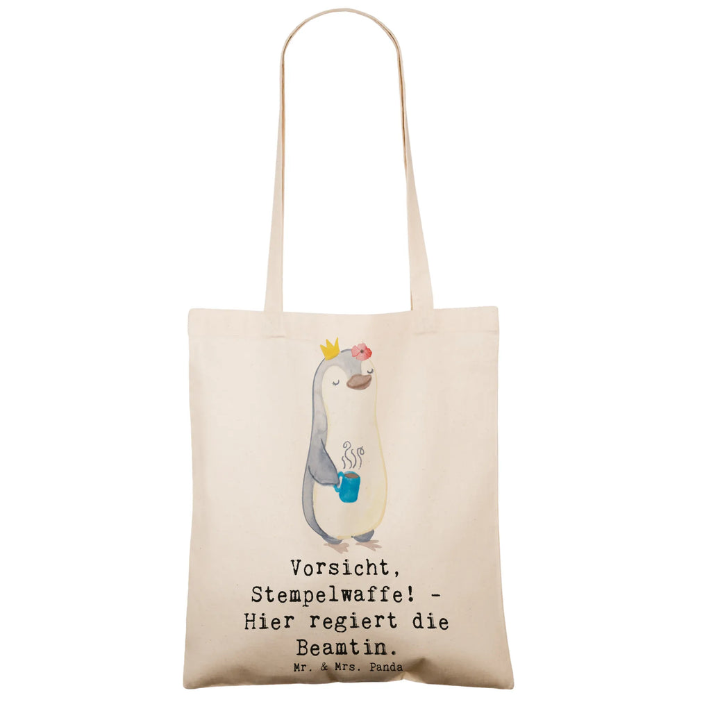 Tote bag Vorsicht, Stempelwaffe! - Hier regiert die Beamtin. Jutetasche, Tragetasche, Strandtasche, Stoffbeutel, Beutel, Einkaufstüte, Einkaufstasche, Beuteltasche, Laptoptasche, Umhängetasche, Tasche, Schultertasche, Badetasche, Jutebeutel, Stofftasche, Shopper, Beruf, Ausbildung, Jubiläum, Abschied, Rente, Kollege, Kollegin, Geschenk, Schenken, Arbeitskollege, Mitarbeiter, Firma, Danke, Dankeschön