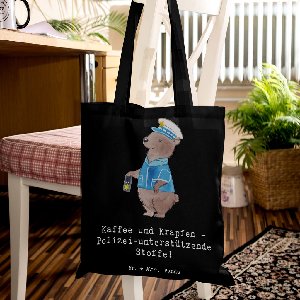 Tragetasche Polizist Kaffee Krapfen Schultertasche, Tasche, Jutebeutel, Umhängetasche, Strandtasche, Beutel, Beuteltasche, Tragetasche, Einkaufstasche, Stoffbeutel, Jutetasche, Laptoptasche, Einkaufstüte, Stofftasche, Badetasche, Shopper, Beruf, Ausbildung, Jubiläum, Abschied, Rente, Kollege, Kollegin, Geschenk, Schenken, Arbeitskollege, Mitarbeiter, Firma, Danke, Dankeschön