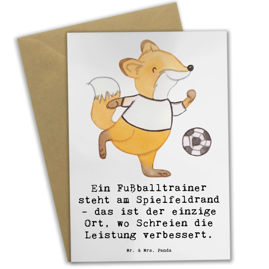 Greetings card Ein Fußballtrainer steht am Spielfeldrand - das ist der einzige Ort, wo Schreien die Leistung verbessert. Karte, Geburtstagskarte, Grußkarte, Hochzeitskarte, Klappkarte, Glückwunschkarte, Einladungskarte, Ansichtskarten, Beruf, Ausbildung, Jubiläum, Abschied, Rente, Kollege, Kollegin, Geschenk, Schenken, Arbeitskollege, Mitarbeiter, Firma, Danke, Dankeschön