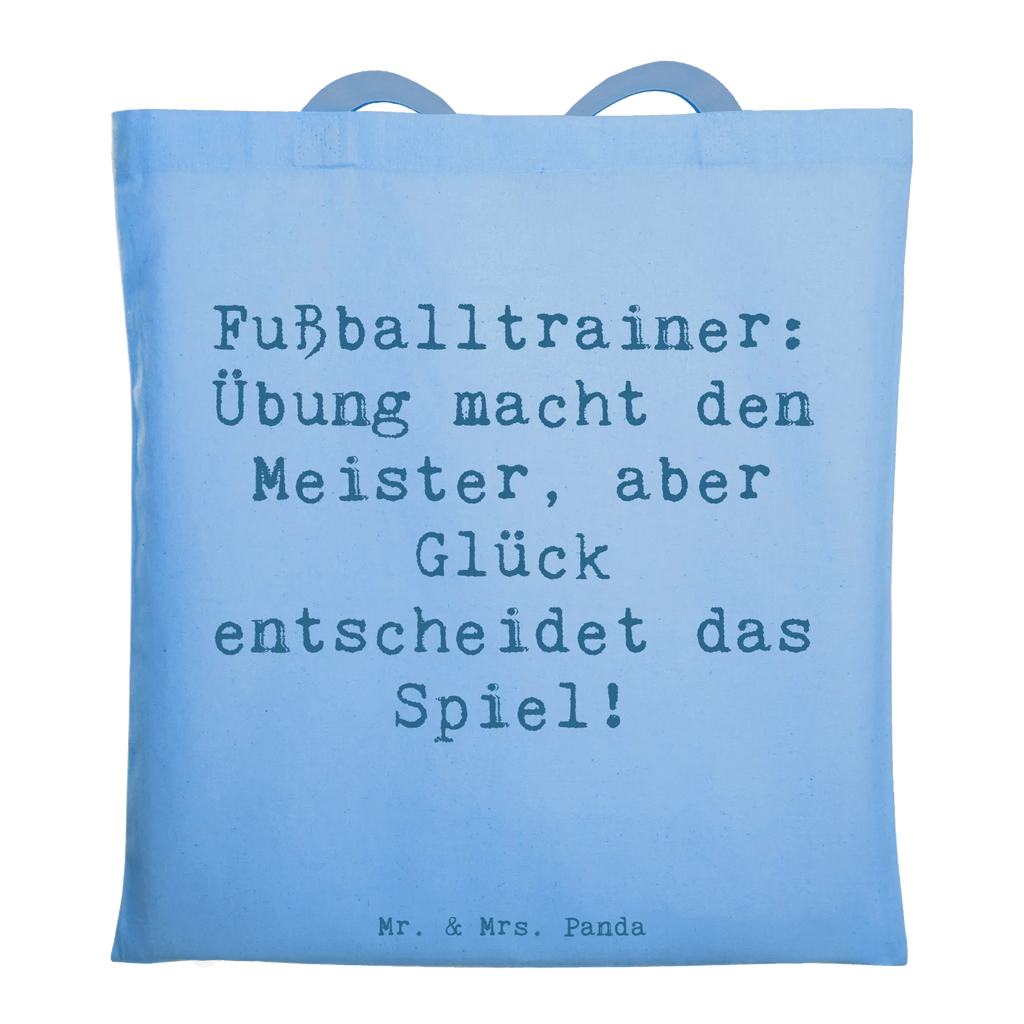 Tote bag Saying Fußballtrainer: Übung macht den Meister, aber Glück entscheidet das Spiel! Tragetasche, Umhängetasche, Strandtasche, Shopper, Badetasche, Jutebeutel, Einkaufstasche, Jutetasche, Beuteltasche, Einkaufstüte, Beutel, Tasche, Stoffbeutel, Stofftasche, Schultertasche, Laptoptasche, Beruf, Ausbildung, Jubiläum, Abschied, Rente, Kollege, Kollegin, Geschenk, Schenken, Arbeitskollege, Mitarbeiter, Firma, Danke, Dankeschön