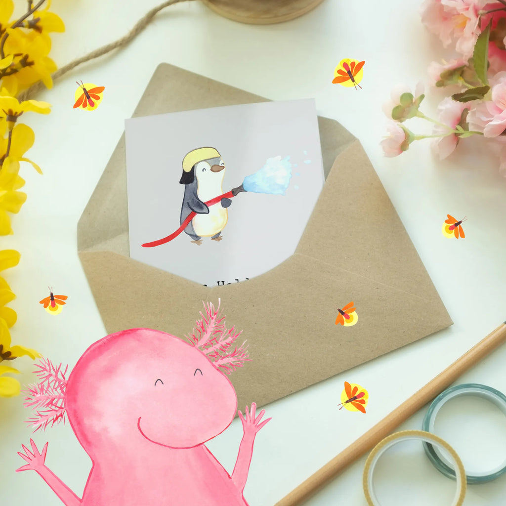 Greetings card Jeder Held trägt eine Maske, aber nur Feuerwehrmänner tragen sie mit Stil! Einladungskarte, Grußkarte, Hochzeitskarte, Ansichtskarten, Geburtstagskarte, Karte, Glückwunschkarte, Klappkarte, Beruf, Ausbildung, Jubiläum, Abschied, Rente, Kollege, Kollegin, Geschenk, Schenken, Arbeitskollege, Mitarbeiter, Firma, Danke, Dankeschön