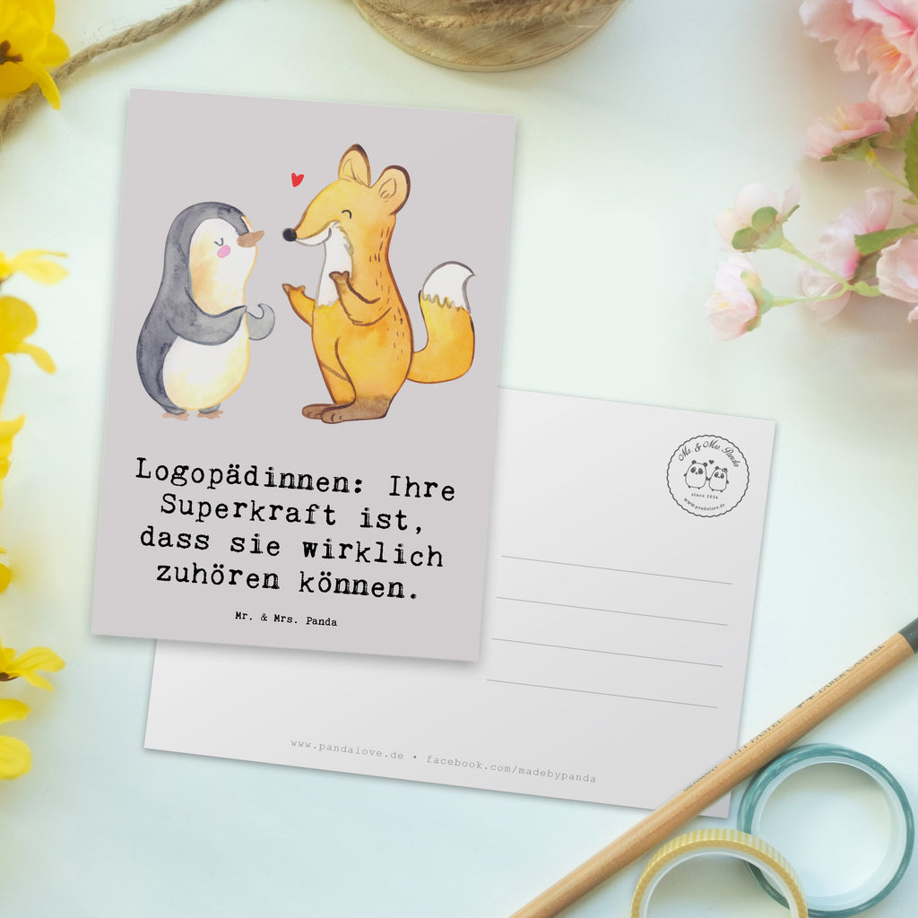 Postcard Logopädinnen: Ihre Superkraft ist, dass sie wirklich zuhören können. Grußkarte, Karte, Einladung, Einladungskarte, Ansichtskarten, Einladung Geburtstag, Dankeskarte, Geschenkkarte, Einladungskarten Geburtstag, Postkarte, Ansichtskarte, Geburtstagskarte, Beruf, Ausbildung, Jubiläum, Abschied, Rente, Kollege, Kollegin, Geschenk, Schenken, Arbeitskollege, Mitarbeiter, Firma, Danke, Dankeschön