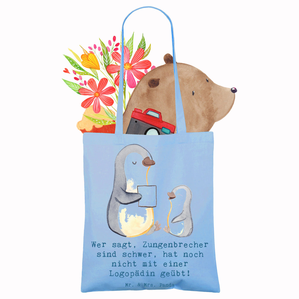 Tote bag Wer sagt, Zungenbrecher sind schwer, hat noch nicht mit einer Logopädin geübt! Stofftasche, Stoffbeutel, Strandtasche, Umhängetasche, Beuteltasche, Schultertasche, Beutel, Jutetasche, Einkaufstüte, Laptoptasche, Tasche, Jutebeutel, Shopper, Tragetasche, Badetasche, Einkaufstasche, Beruf, Ausbildung, Jubiläum, Abschied, Rente, Kollege, Kollegin, Geschenk, Schenken, Arbeitskollege, Mitarbeiter, Firma, Danke, Dankeschön