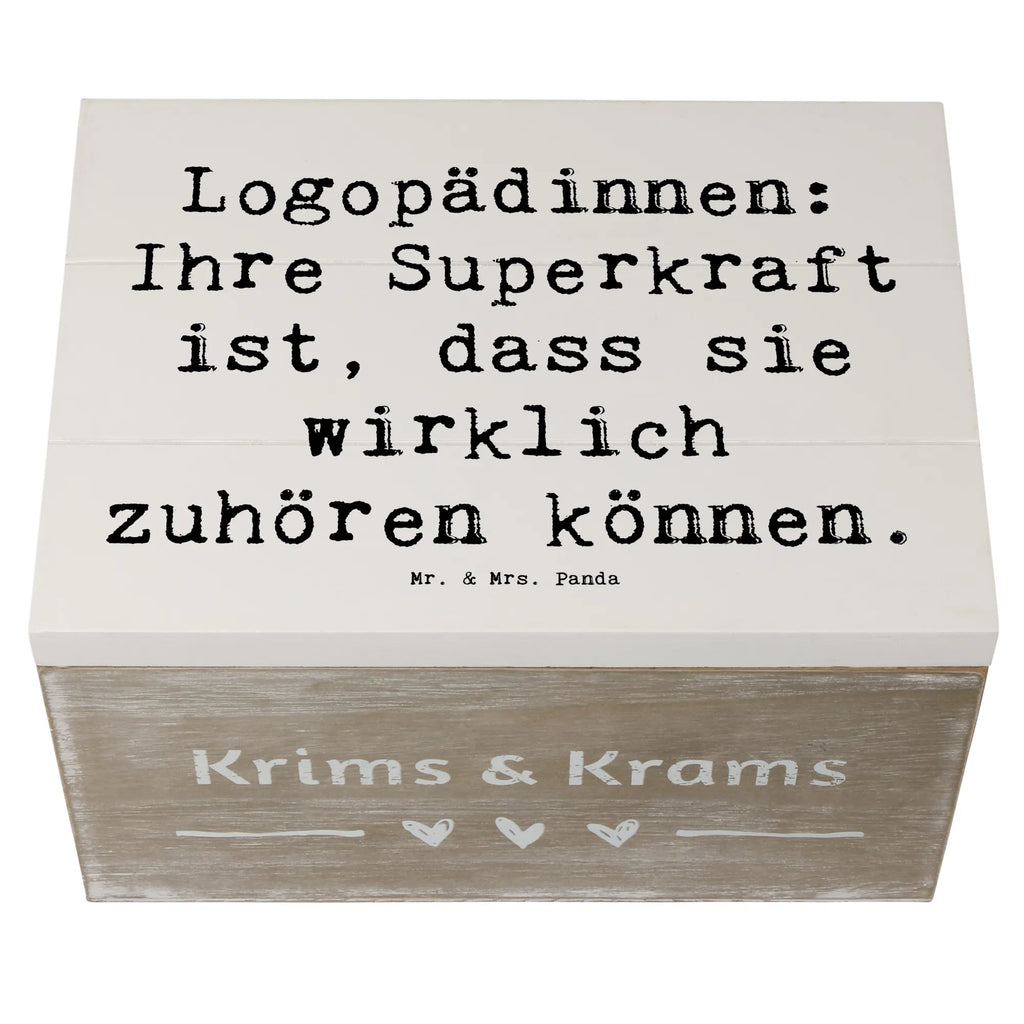 Wooden chest Saying Logopädinnen: Ihre Superkraft ist, dass sie wirklich zuhören können. Holzkiste, Schatzkiste, Erinnerungskiste, Truhe, Schatulle, Aufbewahrungsbox, Erinnerungsbox, Geschenkdose, Geschenkbox, XXL, Dekokiste, Kiste, Beruf, Ausbildung, Jubiläum, Abschied, Rente, Kollege, Kollegin, Geschenk, Schenken, Arbeitskollege, Mitarbeiter, Firma, Danke, Dankeschön