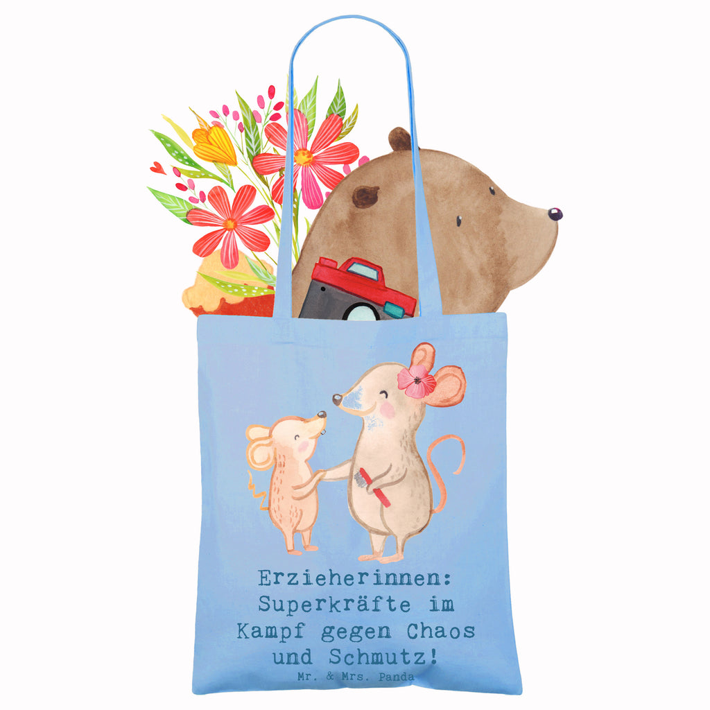 Tote bag Erzieherinnen: Superkräfte im Kampf gegen Chaos und Schmutz! Jutebeutel, Laptoptasche, Umhängetasche, Strandtasche, Beutel, Tasche, Beuteltasche, Schultertasche, Einkaufstasche, Einkaufstüte, Stofftasche, Shopper, Badetasche, Stoffbeutel, Jutetasche, Tragetasche, Beruf, Ausbildung, Jubiläum, Abschied, Rente, Kollege, Kollegin, Geschenk, Schenken, Arbeitskollege, Mitarbeiter, Firma, Danke, Dankeschön