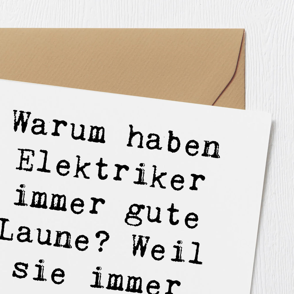 Deluxe Card Saying Warum haben Elektriker immer gute Laune? Weil sie immer positiv geladen sind! Karte, Hochzeitskarte, Hochwertige Grußkarte, Glückwunschkarte, Hochwertige Klappkarte, Einladungskarte, Grußkarte, Geburtstagskarte, Klappkarte, Beruf, Ausbildung, Jubiläum, Abschied, Rente, Kollege, Kollegin, Geschenk, Schenken, Arbeitskollege, Mitarbeiter, Firma, Danke, Dankeschön