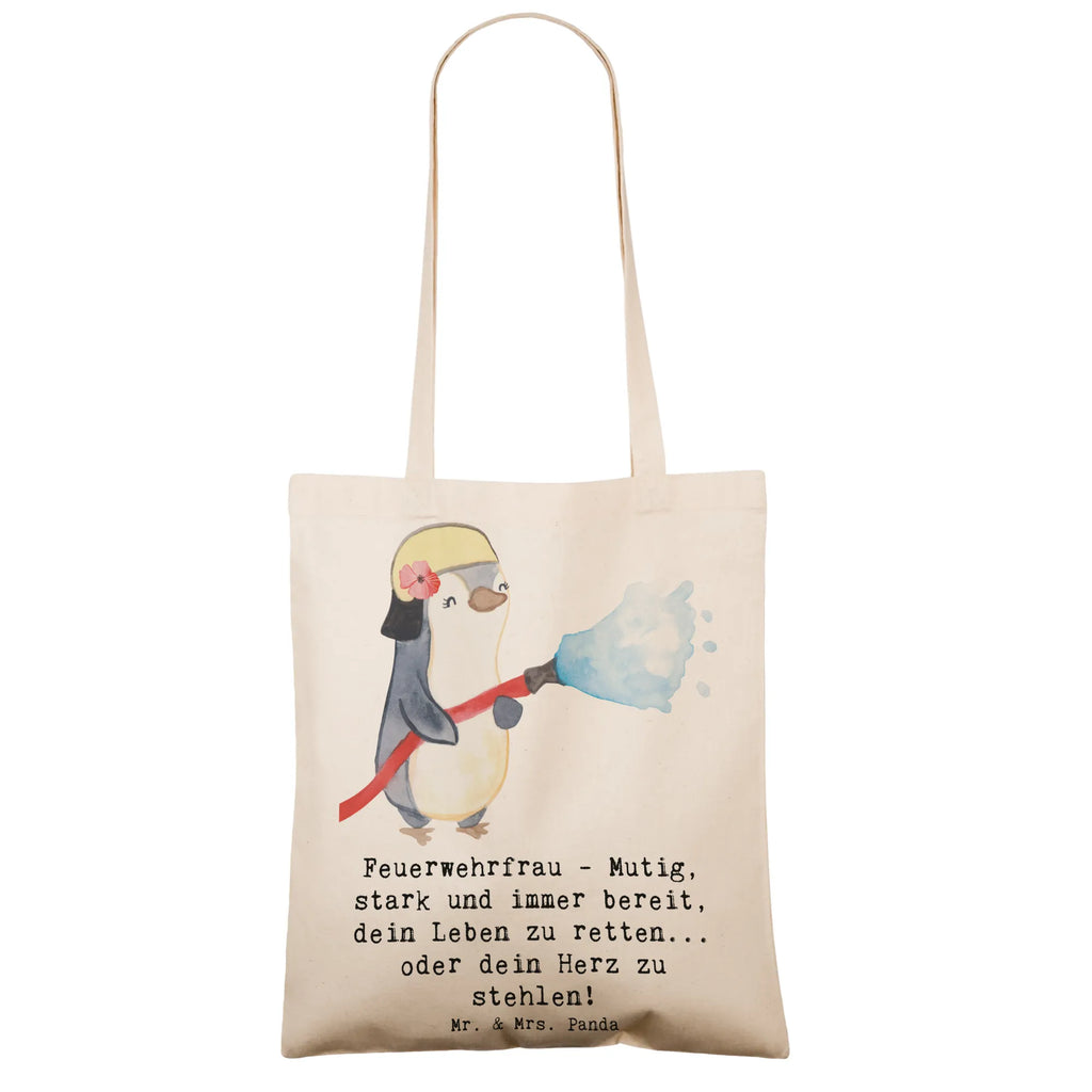 Tote bag Feuerwehrfrau - Mutig, stark und immer bereit, dein Leben zu retten... oder dein Herz zu stehlen! Tragetasche, Einkaufstüte, Stoffbeutel, Umhängetasche, Stofftasche, Schultertasche, Tasche, Strandtasche, Jutetasche, Badetasche, Beutel, Jutebeutel, Einkaufstasche, Shopper, Beuteltasche, Laptoptasche, Beruf, Ausbildung, Jubiläum, Abschied, Rente, Kollege, Kollegin, Geschenk, Schenken, Arbeitskollege, Mitarbeiter, Firma, Danke, Dankeschön