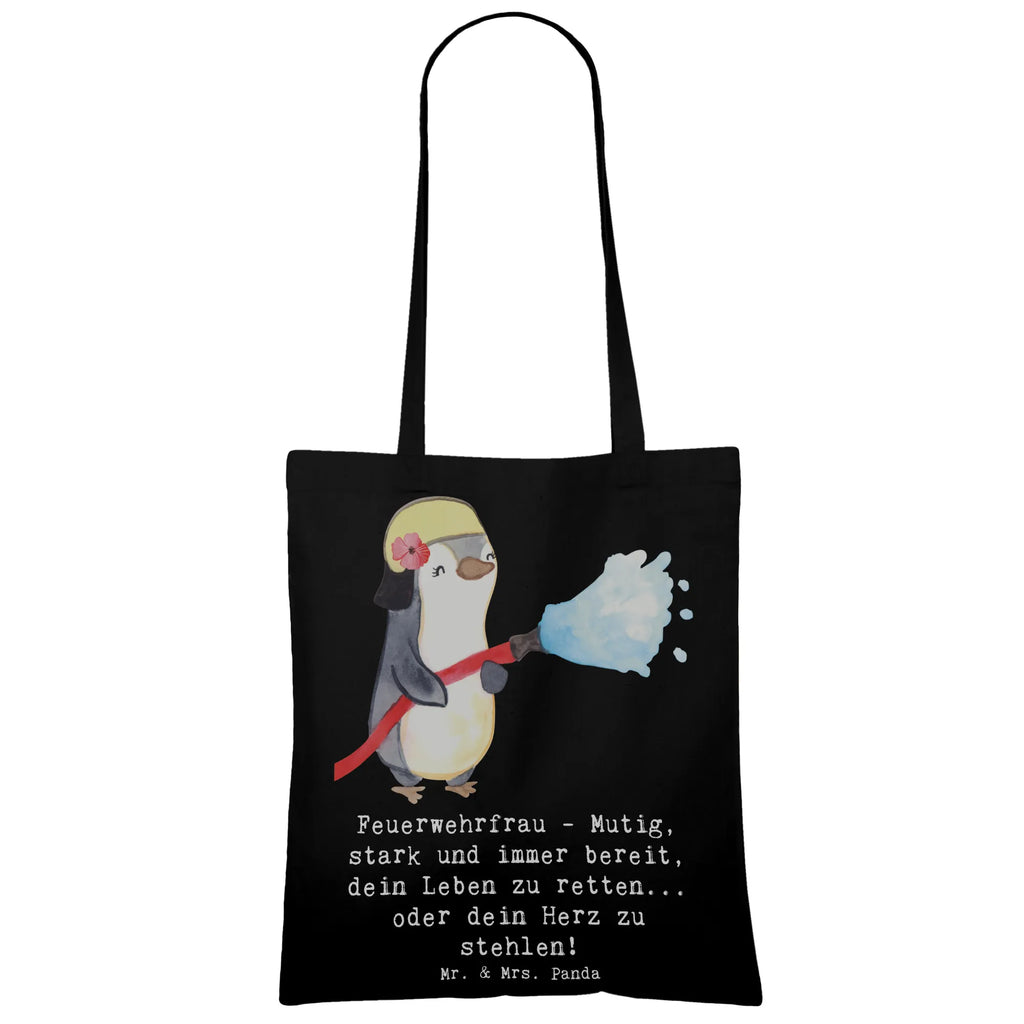 Tote bag Feuerwehrfrau - Mutig, stark und immer bereit, dein Leben zu retten... oder dein Herz zu stehlen! Tragetasche, Einkaufstüte, Stoffbeutel, Umhängetasche, Stofftasche, Schultertasche, Tasche, Strandtasche, Jutetasche, Badetasche, Beutel, Jutebeutel, Einkaufstasche, Shopper, Beuteltasche, Laptoptasche, Beruf, Ausbildung, Jubiläum, Abschied, Rente, Kollege, Kollegin, Geschenk, Schenken, Arbeitskollege, Mitarbeiter, Firma, Danke, Dankeschön