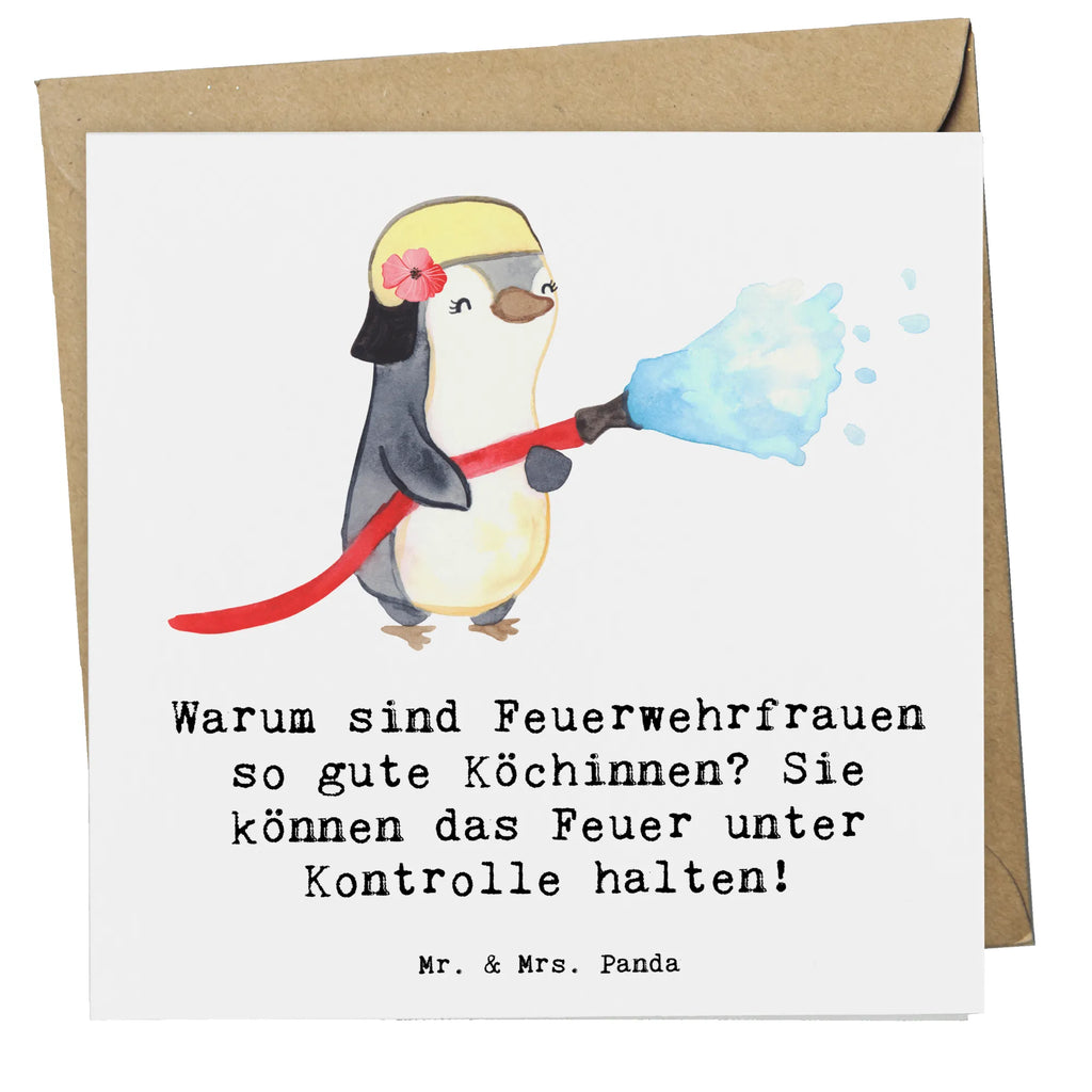 Deluxe Card Warum sind Feuerwehrfrauen so gute Köchinnen? Sie können das Feuer unter Kontrolle halten! Glückwunschkarte, Hochzeitskarte, Hochwertige Grußkarte, Karte, Grußkarte, Einladungskarte, Klappkarte, Hochwertige Klappkarte, Geburtstagskarte, Beruf, Ausbildung, Jubiläum, Abschied, Rente, Kollege, Kollegin, Geschenk, Schenken, Arbeitskollege, Mitarbeiter, Firma, Danke, Dankeschön