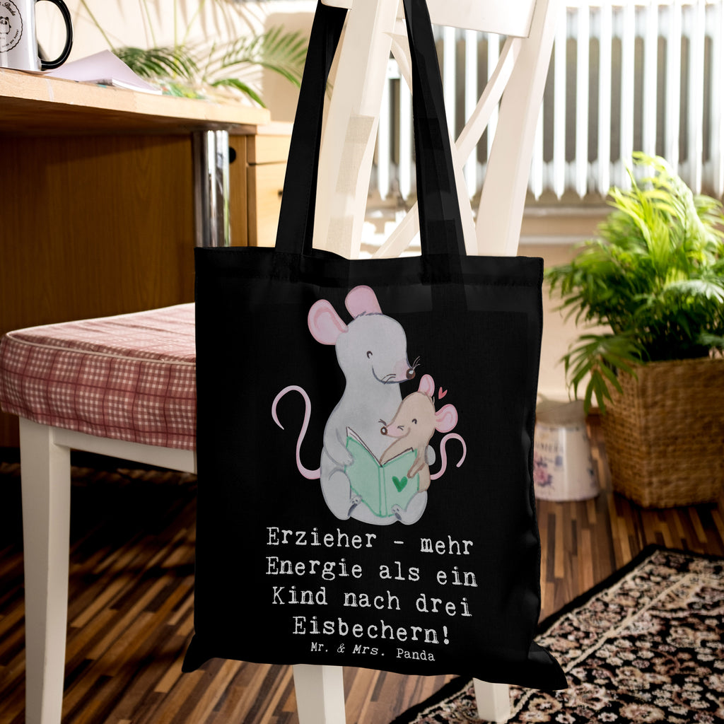 Tote bag Erzieher - mehr Energie als ein Kind nach drei Eisbechern! Laptoptasche, Shopper, Tragetasche, Schultertasche, Beuteltasche, Jutebeutel, Einkaufstasche, Einkaufstüte, Stoffbeutel, Jutetasche, Beutel, Umhängetasche, Badetasche, Strandtasche, Stofftasche, Tasche, Beruf, Ausbildung, Jubiläum, Abschied, Rente, Kollege, Kollegin, Geschenk, Schenken, Arbeitskollege, Mitarbeiter, Firma, Danke, Dankeschön