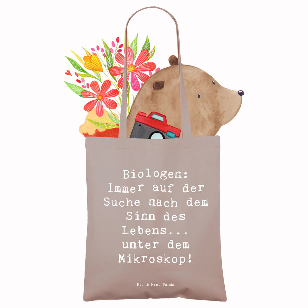 Tote bag Saying Biologen: Immer auf der Suche nach dem Sinn des Lebens... unter dem Mikroskop! Beuteltasche, Beutel, Einkaufstasche, Jutebeutel, Stoffbeutel, Tasche, Shopper, Umhängetasche, Strandtasche, Schultertasche, Stofftasche, Tragetasche, Badetasche, Jutetasche, Einkaufstüte, Laptoptasche, Beruf, Ausbildung, Jubiläum, Abschied, Rente, Kollege, Kollegin, Geschenk, Schenken, Arbeitskollege, Mitarbeiter, Firma, Danke, Dankeschön