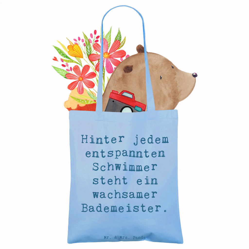 Tote bag Saying Hinter jedem entspannten Schwimmer steht ein wachsamer Bademeister. Schultertasche, Umhängetasche, Tasche, Jutebeutel, Shopper, Tragetasche, Stoffbeutel, Jutetasche, Einkaufstasche, Beutel, Laptoptasche, Beuteltasche, Stofftasche, Strandtasche, Einkaufstüte, Badetasche, Beruf, Ausbildung, Jubiläum, Abschied, Rente, Kollege, Kollegin, Geschenk, Schenken, Arbeitskollege, Mitarbeiter, Firma, Danke, Dankeschön