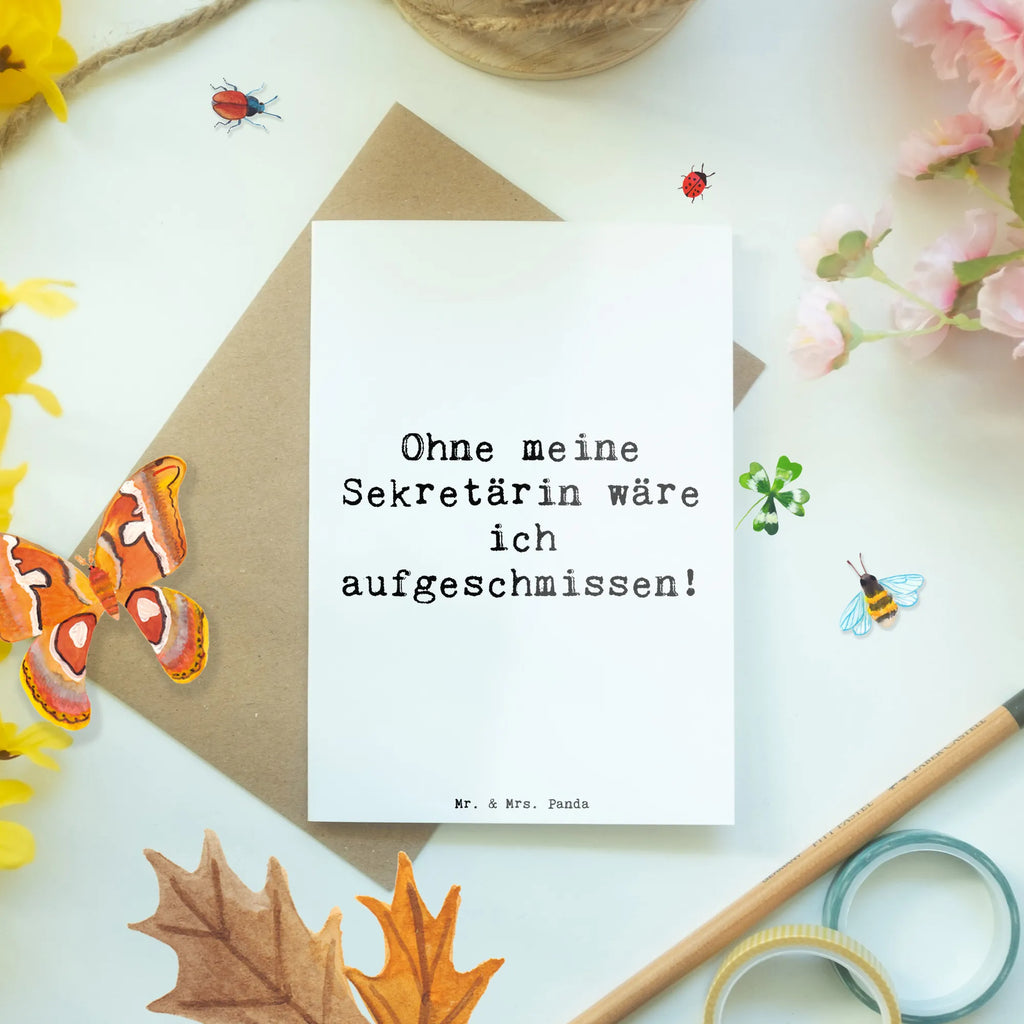 Greetings card Saying Ohne meine Sekretärin wäre ich aufgeschmissen! Einladungskarte, Geburtstagskarte, Ansichtskarten, Glückwunschkarte, Klappkarte, Karte, Hochzeitskarte, Grußkarte, Beruf, Ausbildung, Jubiläum, Abschied, Rente, Kollege, Kollegin, Geschenk, Schenken, Arbeitskollege, Mitarbeiter, Firma, Danke, Dankeschön