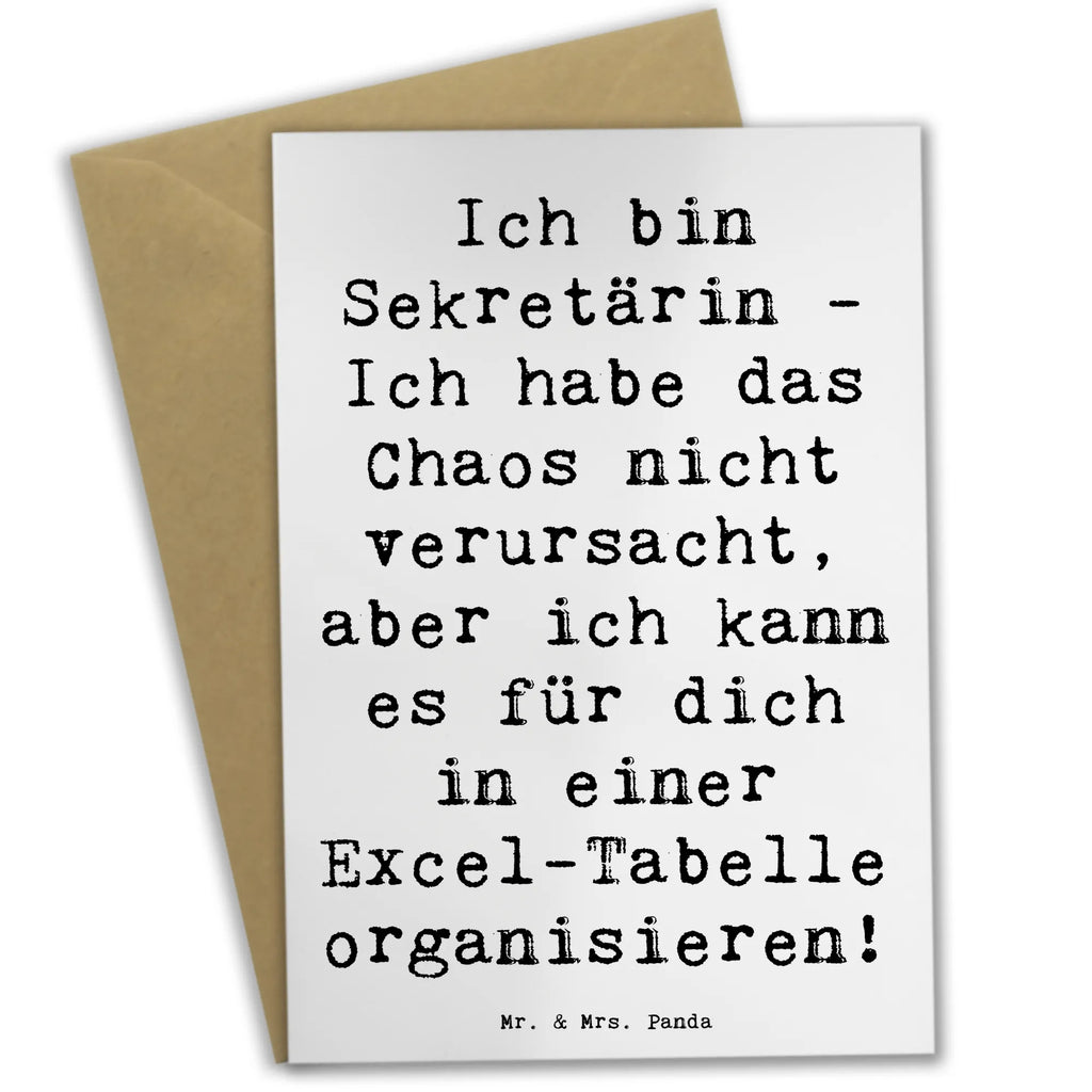 Greetings card Saying Ich bin Sekretärin - Ich habe das Chaos nicht verursacht, aber ich kann es für dich in einer Excel-Tabelle organisieren! Glückwunschkarte, Grußkarte, Ansichtskarten, Klappkarte, Geburtstagskarte, Einladungskarte, Karte, Hochzeitskarte, Beruf, Ausbildung, Jubiläum, Abschied, Rente, Kollege, Kollegin, Geschenk, Schenken, Arbeitskollege, Mitarbeiter, Firma, Danke, Dankeschön