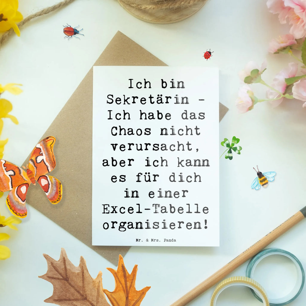 Greetings card Saying Ich bin Sekretärin - Ich habe das Chaos nicht verursacht, aber ich kann es für dich in einer Excel-Tabelle organisieren! Glückwunschkarte, Grußkarte, Ansichtskarten, Klappkarte, Geburtstagskarte, Einladungskarte, Karte, Hochzeitskarte, Beruf, Ausbildung, Jubiläum, Abschied, Rente, Kollege, Kollegin, Geschenk, Schenken, Arbeitskollege, Mitarbeiter, Firma, Danke, Dankeschön