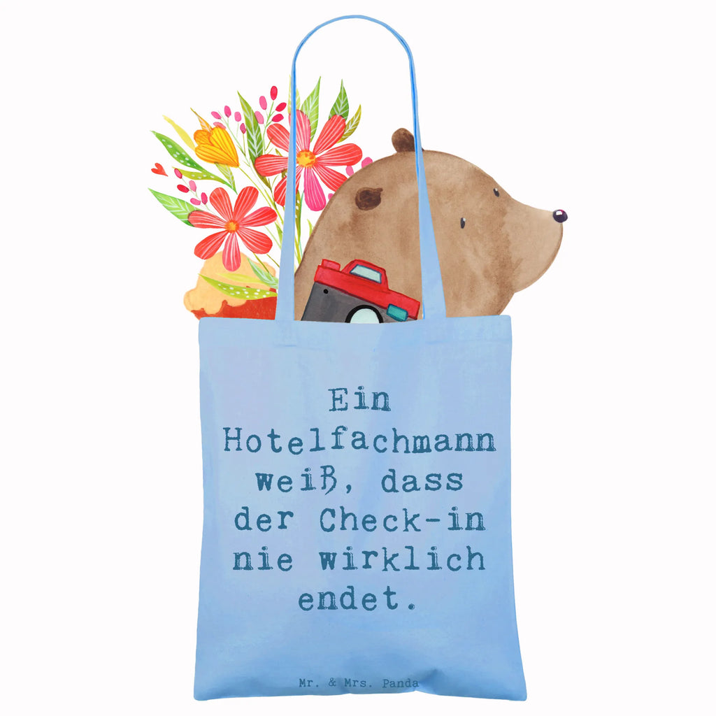 Tote bag Saying Ein Hotelfachmann weiß, dass der Check-in nie wirklich endet. Beuteltasche, Beutel, Einkaufstasche, Jutebeutel, Stoffbeutel, Tasche, Shopper, Umhängetasche, Strandtasche, Schultertasche, Stofftasche, Tragetasche, Badetasche, Jutetasche, Einkaufstüte, Laptoptasche, Beruf, Ausbildung, Jubiläum, Abschied, Rente, Kollege, Kollegin, Geschenk, Schenken, Arbeitskollege, Mitarbeiter, Firma, Danke, Dankeschön