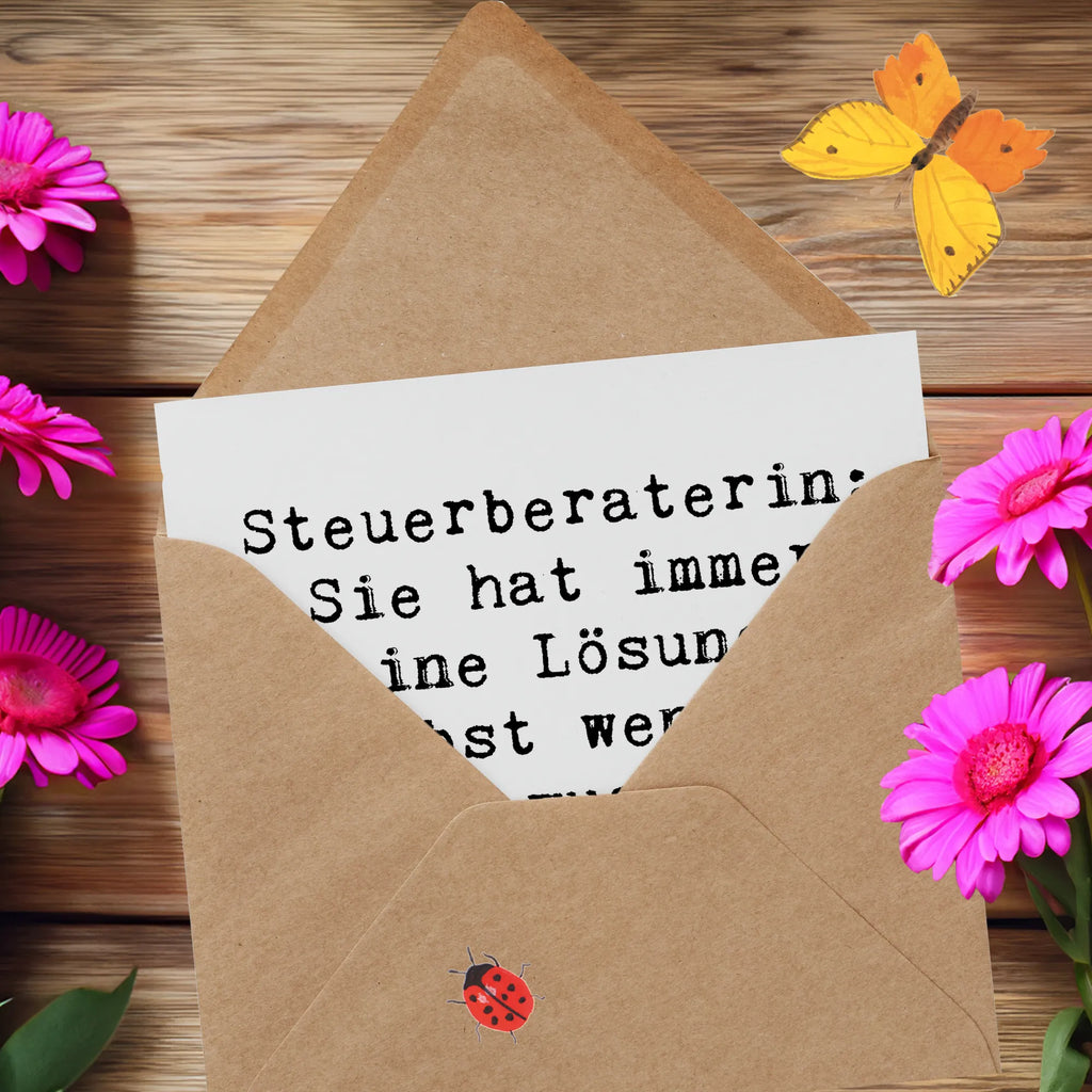 Deluxe Karte Spruch Steuerberaterin: Sie hat immer eine Lösung, selbst wenn du nicht wusstest, dass du ein Problem hattest! Geburtstagskarte, Einladungskarte, Klappkarte, Grußkarte, Glückwunschkarte, Hochwertige Grußkarte, Hochwertige Klappkarte, Karte, Hochzeitskarte, Beruf, Ausbildung, Jubiläum, Abschied, Rente, Kollege, Kollegin, Geschenk, Schenken, Arbeitskollege, Mitarbeiter, Firma, Danke, Dankeschön