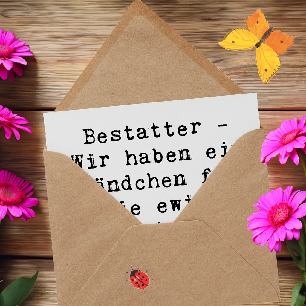 Deluxe Card Saying Bestatter - Wir haben ein Händchen für die ewige Ruhe. Vertrauen Sie uns... Hochwertige Klappkarte, Einladungskarte, Karte, Hochzeitskarte, Hochwertige Grußkarte, Glückwunschkarte, Grußkarte, Geburtstagskarte, Klappkarte, Beruf, Ausbildung, Jubiläum, Abschied, Rente, Kollege, Kollegin, Geschenk, Schenken, Arbeitskollege, Mitarbeiter, Firma, Danke, Dankeschön