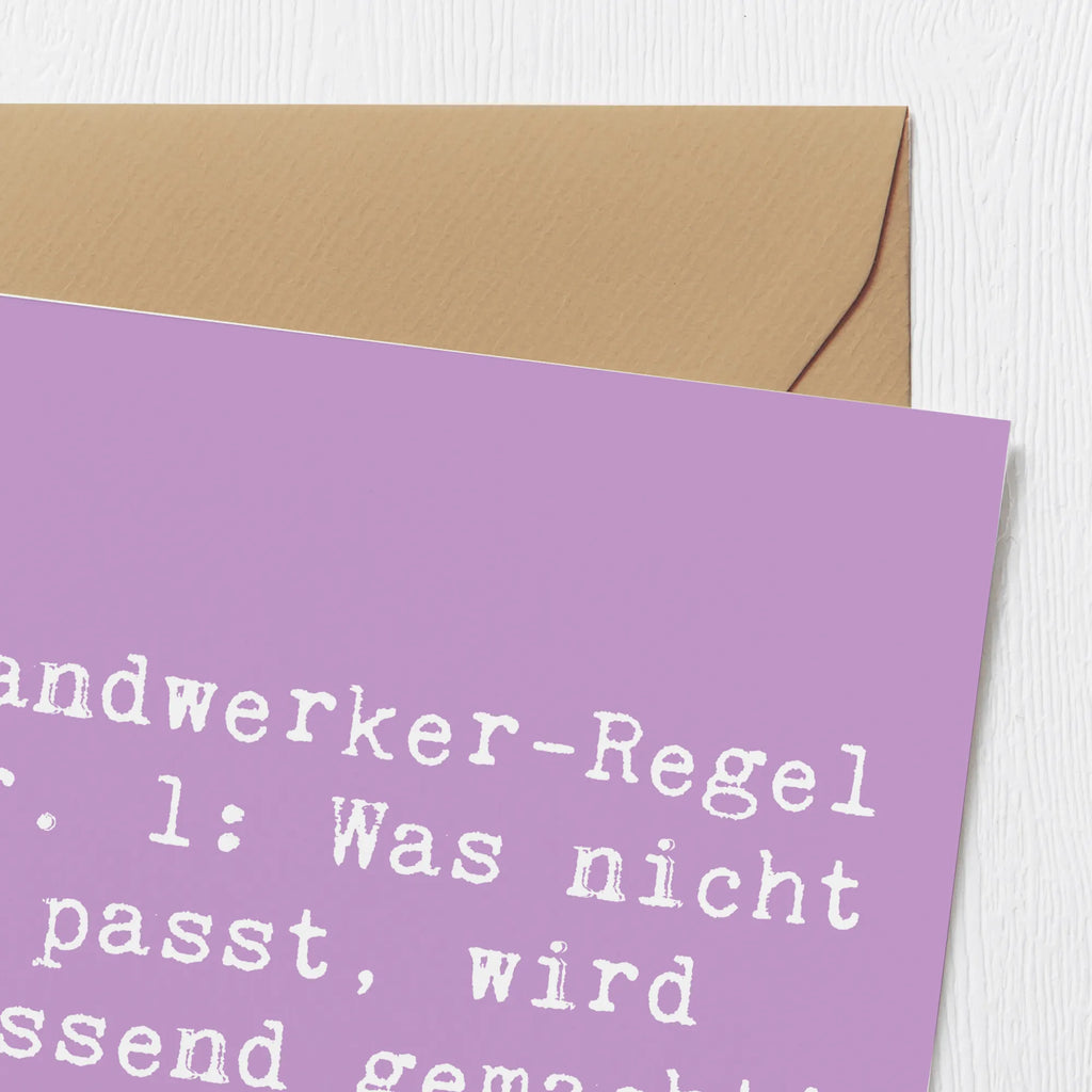 Deluxe Karte Spruch Handwerker-Regel Nr. 1: Was nicht passt, wird passend gemacht! Klappkarte, Hochwertige Klappkarte, Hochwertige Grußkarte, Glückwunschkarte, Hochzeitskarte, Grußkarte, Geburtstagskarte, Einladungskarte, Karte, Beruf, Ausbildung, Jubiläum, Abschied, Rente, Kollege, Kollegin, Geschenk, Schenken, Arbeitskollege, Mitarbeiter, Firma, Danke, Dankeschön