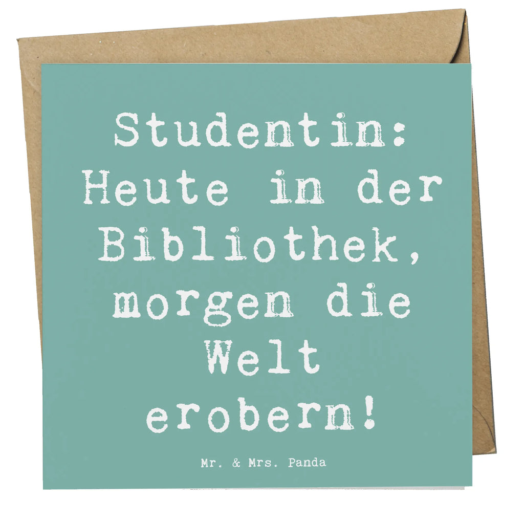 Deluxe Card Saying Studentin: Heute in der Bibliothek, morgen die Welt erobern! Grußkarte, Glückwunschkarte, Hochwertige Grußkarte, Hochwertige Klappkarte, Einladungskarte, Geburtstagskarte, Karte, Klappkarte, Hochzeitskarte, Beruf, Ausbildung, Jubiläum, Abschied, Rente, Kollege, Kollegin, Geschenk, Schenken, Arbeitskollege, Mitarbeiter, Firma, Danke, Dankeschön