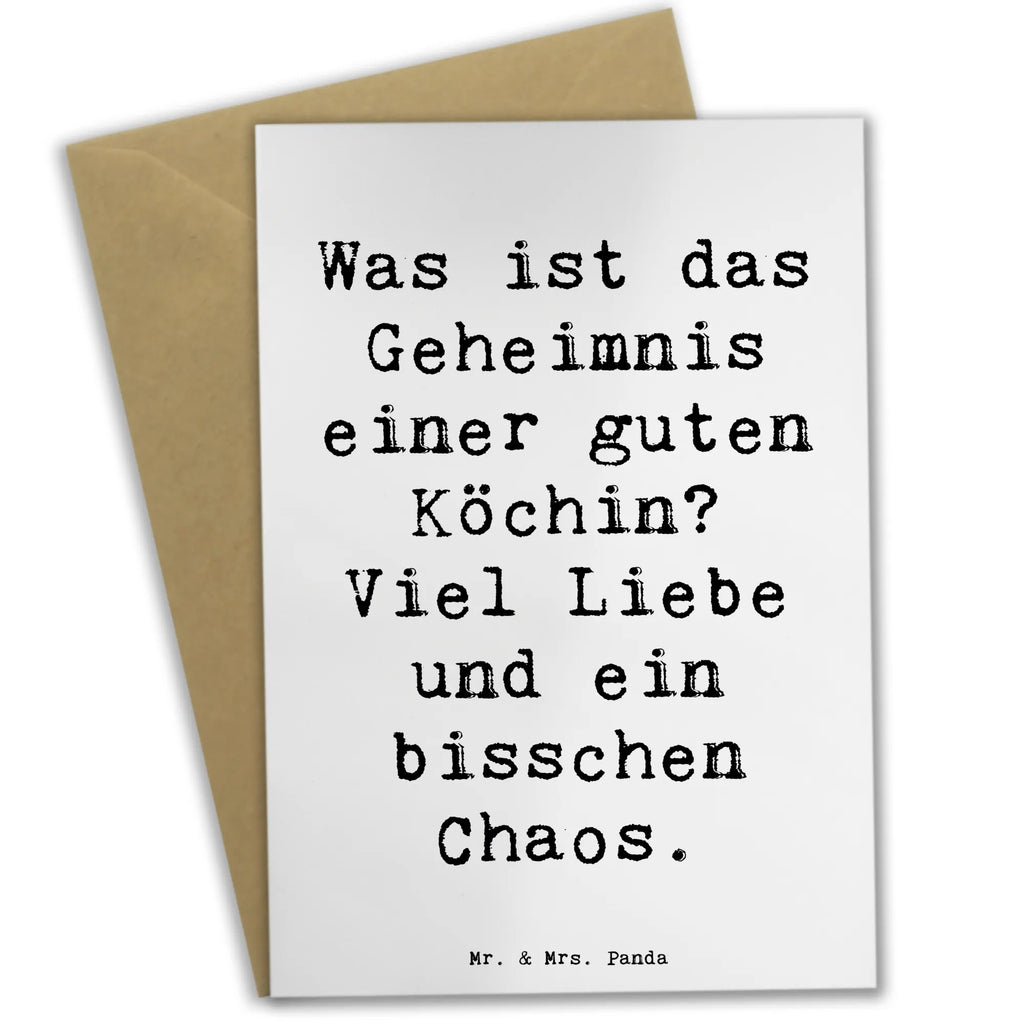 Greetings card Saying Was ist das Geheimnis einer guten Köchin? Viel Liebe und ein bisschen Chaos. Grußkarte, Geburtstagskarte, Klappkarte, Einladungskarte, Glückwunschkarte, Hochzeitskarte, Karte, Ansichtskarten, Beruf, Ausbildung, Jubiläum, Abschied, Rente, Kollege, Kollegin, Geschenk, Schenken, Arbeitskollege, Mitarbeiter, Firma, Danke, Dankeschön