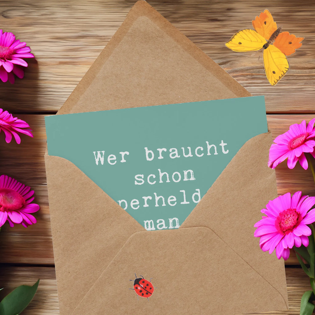 Deluxe Karte Spruch Wer braucht schon Superhelden, wenn man einen Ergotherapeuten hat? Glückwunschkarte, Klappkarte, Hochzeitskarte, Grußkarte, Hochwertige Klappkarte, Hochwertige Grußkarte, Einladungskarte, Karte, Geburtstagskarte, Beruf, Ausbildung, Jubiläum, Abschied, Rente, Kollege, Kollegin, Geschenk, Schenken, Arbeitskollege, Mitarbeiter, Firma, Danke, Dankeschön