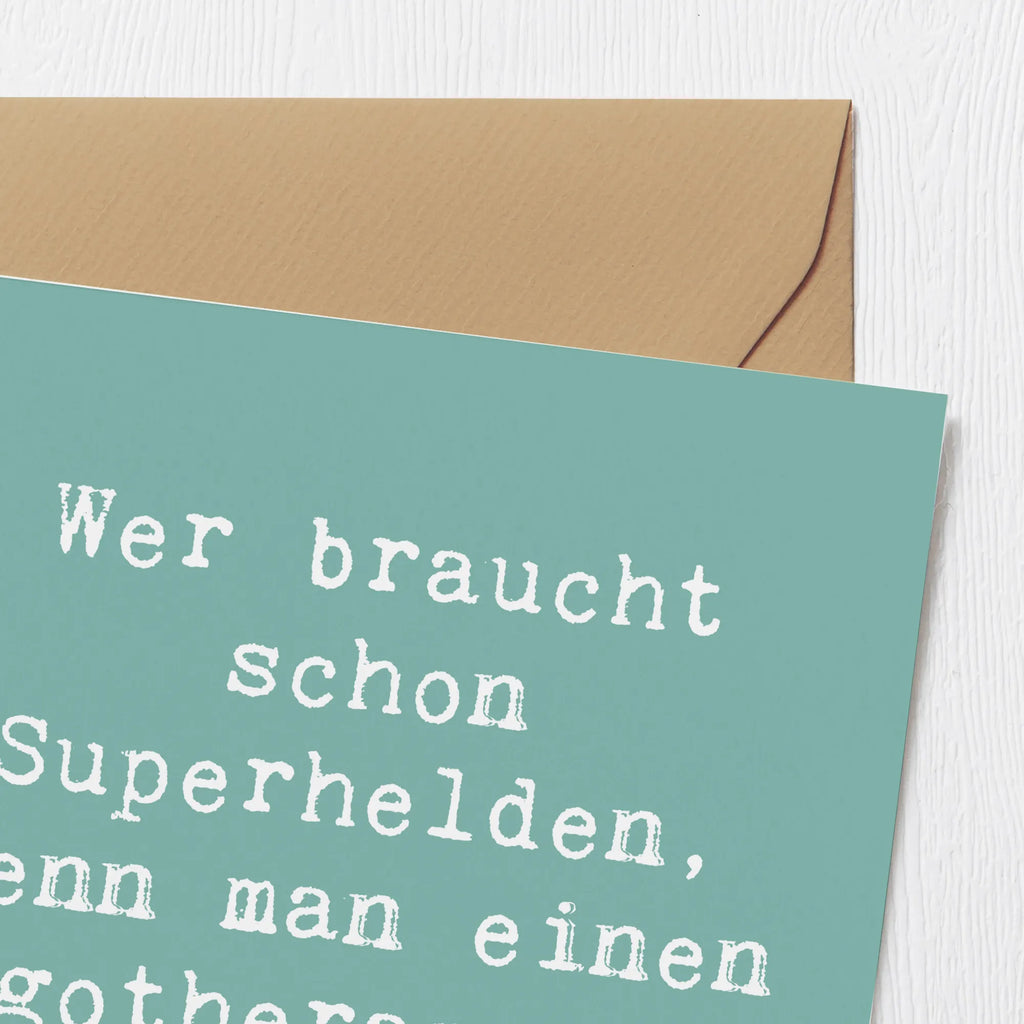 Deluxe Karte Spruch Wer braucht schon Superhelden, wenn man einen Ergotherapeuten hat? Glückwunschkarte, Klappkarte, Hochzeitskarte, Grußkarte, Hochwertige Klappkarte, Hochwertige Grußkarte, Einladungskarte, Karte, Geburtstagskarte, Beruf, Ausbildung, Jubiläum, Abschied, Rente, Kollege, Kollegin, Geschenk, Schenken, Arbeitskollege, Mitarbeiter, Firma, Danke, Dankeschön