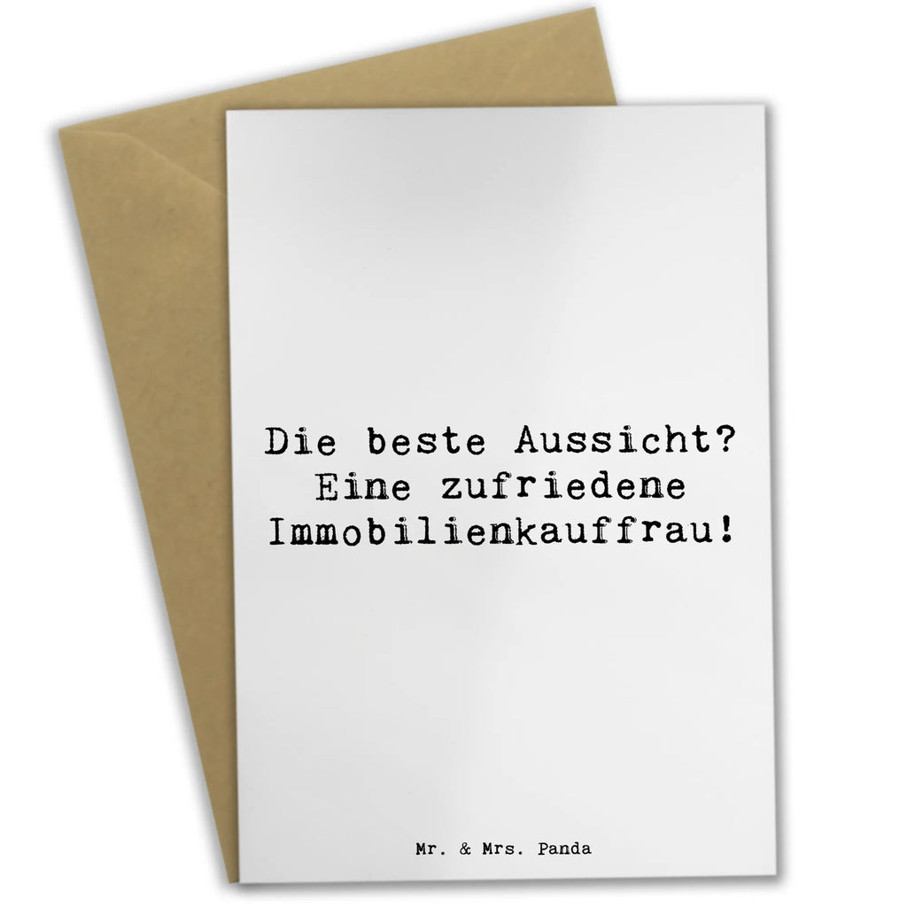Greetings card Saying Die beste Aussicht? Eine zufriedene Immobilienkauffrau! Ansichtskarten, Einladungskarte, Grußkarte, Geburtstagskarte, Hochzeitskarte, Karte, Glückwunschkarte, Klappkarte, Beruf, Ausbildung, Jubiläum, Abschied, Rente, Kollege, Kollegin, Geschenk, Schenken, Arbeitskollege, Mitarbeiter, Firma, Danke, Dankeschön