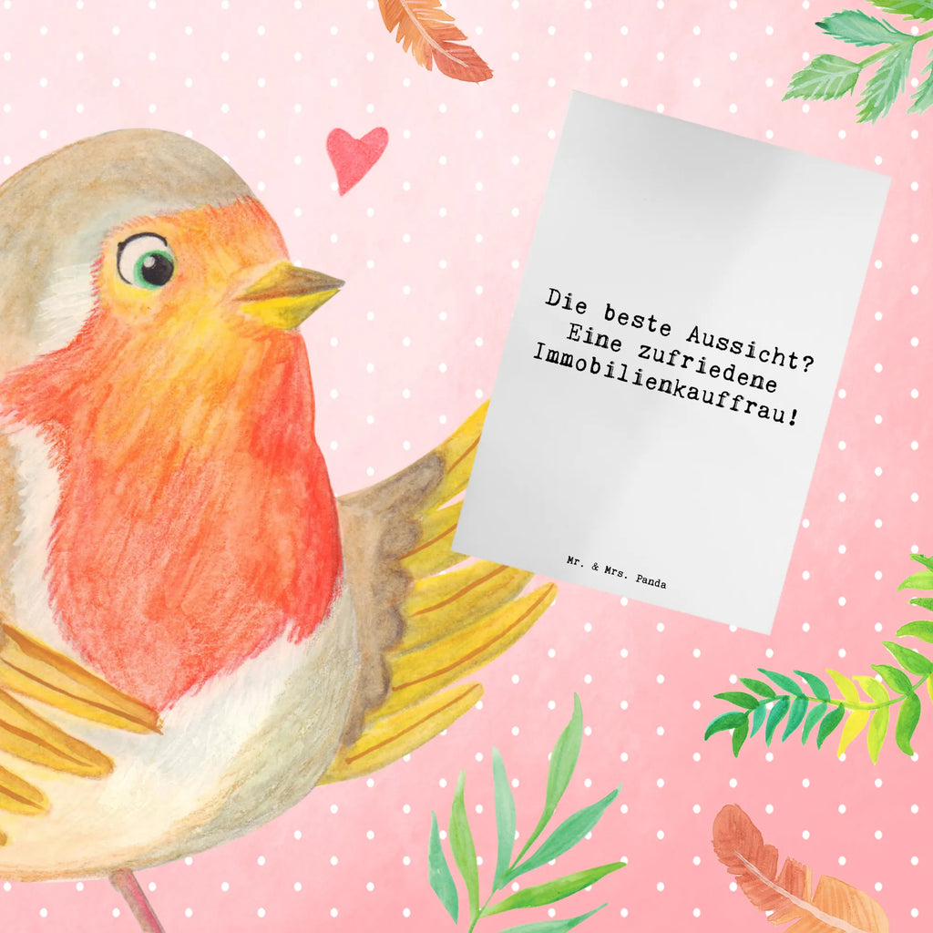 Greetings card Saying Die beste Aussicht? Eine zufriedene Immobilienkauffrau! Ansichtskarten, Einladungskarte, Grußkarte, Geburtstagskarte, Hochzeitskarte, Karte, Glückwunschkarte, Klappkarte, Beruf, Ausbildung, Jubiläum, Abschied, Rente, Kollege, Kollegin, Geschenk, Schenken, Arbeitskollege, Mitarbeiter, Firma, Danke, Dankeschön