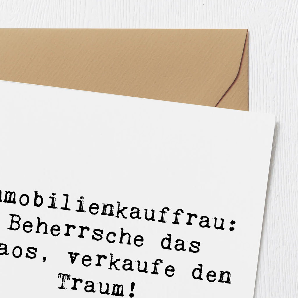Deluxe Karte Spruch Immobilienkauffrau: Beherrsche das Chaos, verkaufe den Traum! Hochwertige Klappkarte, Einladungskarte, Klappkarte, Geburtstagskarte, Hochwertige Grußkarte, Karte, Grußkarte, Glückwunschkarte, Hochzeitskarte, Beruf, Ausbildung, Jubiläum, Abschied, Rente, Kollege, Kollegin, Geschenk, Schenken, Arbeitskollege, Mitarbeiter, Firma, Danke, Dankeschön