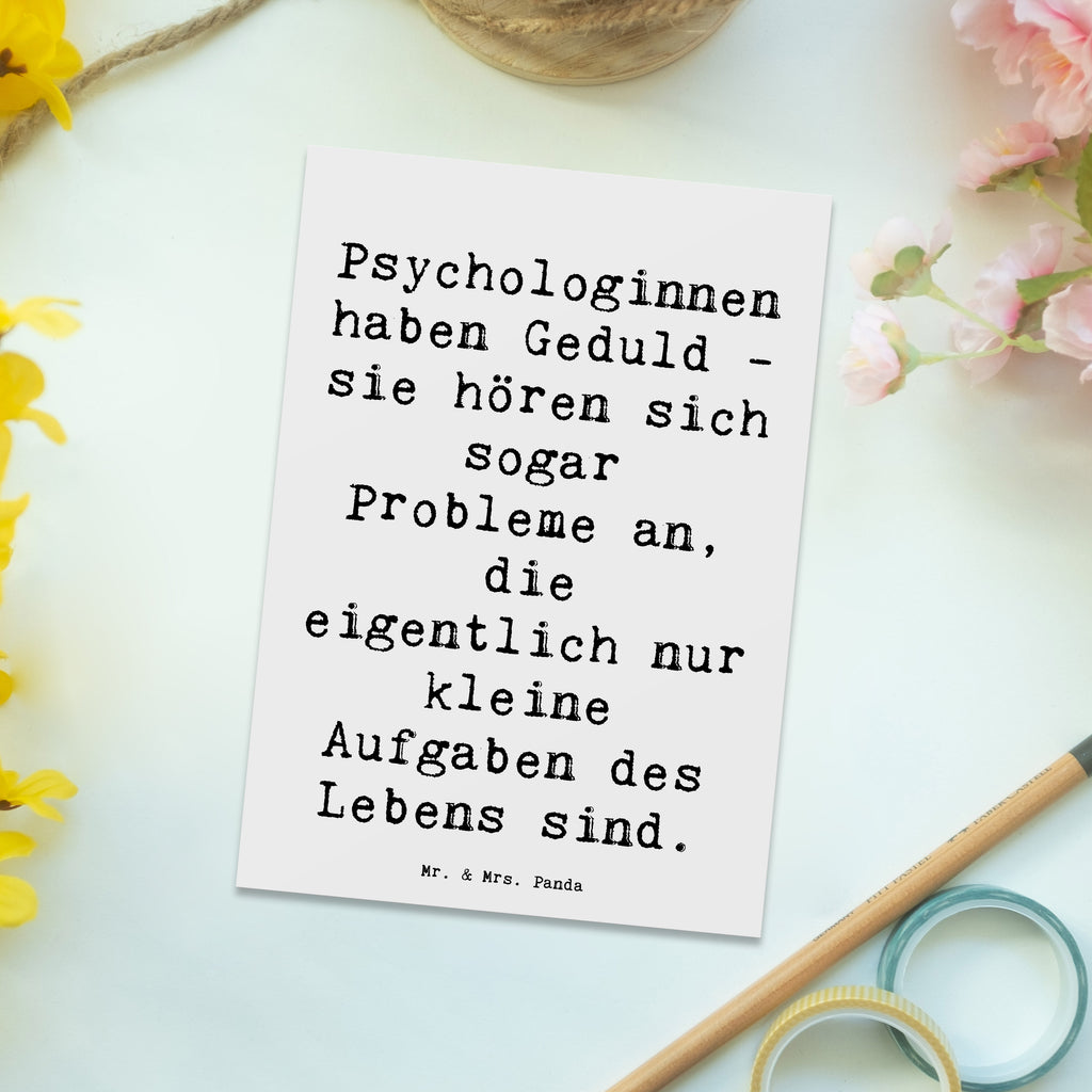 Postcard Saying Psychologinnen haben Geduld - sie hören sich sogar Probleme an, die eigentlich nur kleine Aufgaben des Lebens sind. Postkarte, Karte, Einladungskarte, Geburtstagskarte, Grußkarte, Geschenkkarte, Einladung Geburtstag, Einladungskarten Geburtstag, Einladung, Ansichtskarten, Dankeskarte, Ansichtskarte, Beruf, Ausbildung, Jubiläum, Abschied, Rente, Kollege, Kollegin, Geschenk, Schenken, Arbeitskollege, Mitarbeiter, Firma, Danke, Dankeschön