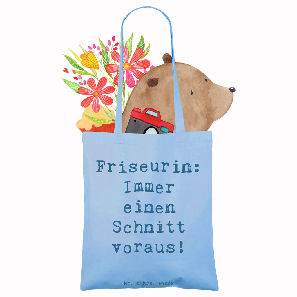 Tote bag Saying Friseurin: Immer einen Schnitt voraus! Strandtasche, Stofftasche, Schultertasche, Beutel, Tragetasche, Beuteltasche, Einkaufstasche, Badetasche, Tasche, Laptoptasche, Umhängetasche, Jutebeutel, Stoffbeutel, Einkaufstüte, Shopper, Jutetasche, Beruf, Ausbildung, Jubiläum, Abschied, Rente, Kollege, Kollegin, Geschenk, Schenken, Arbeitskollege, Mitarbeiter, Firma, Danke, Dankeschön