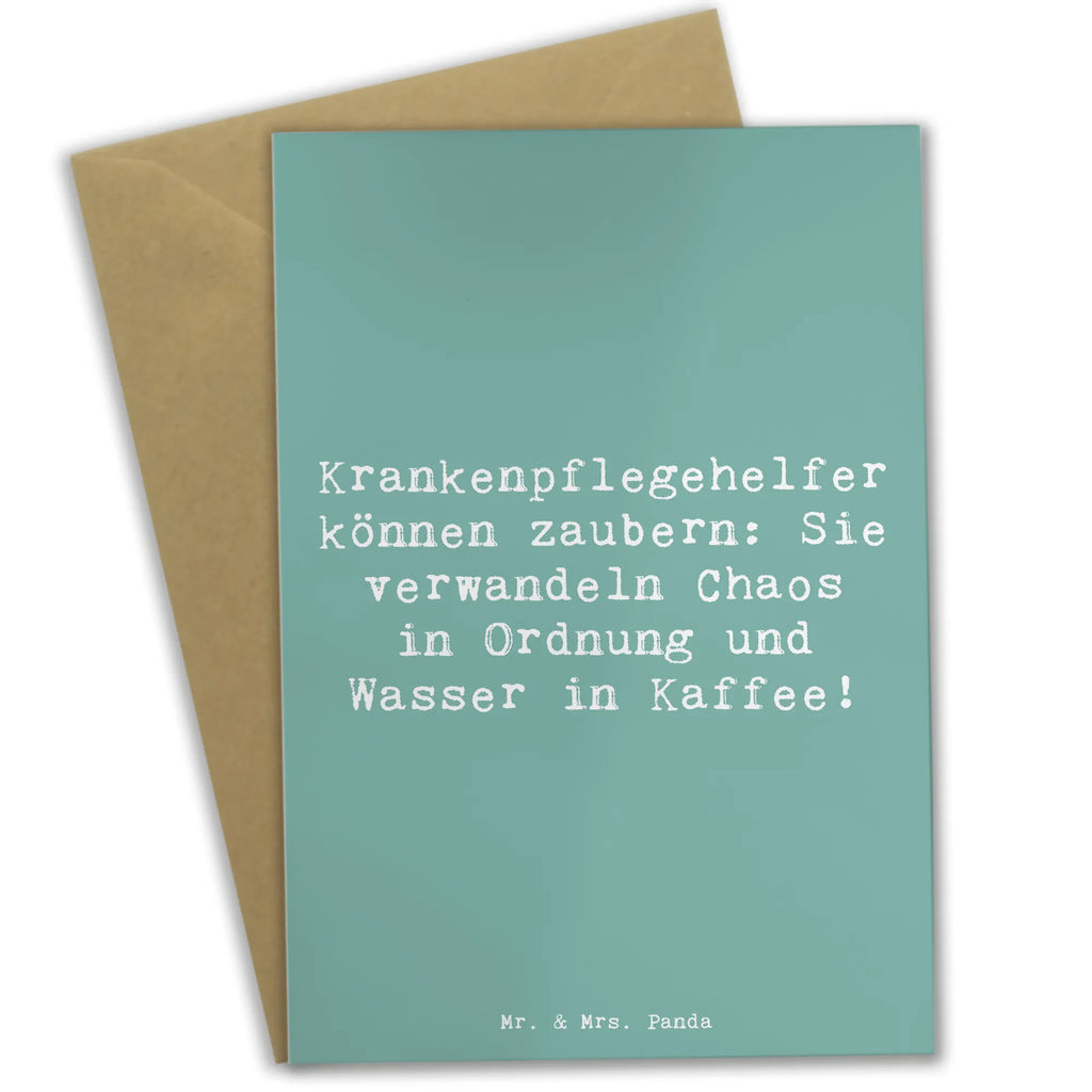 Greetings card Saying Krankenpflegehelfer können zaubern: Sie verwandeln Chaos in Ordnung und Wasser in Kaffee! Einladungskarte, Ansichtskarten, Grußkarte, Karte, Klappkarte, Hochzeitskarte, Geburtstagskarte, Glückwunschkarte, Beruf, Ausbildung, Jubiläum, Abschied, Rente, Kollege, Kollegin, Geschenk, Schenken, Arbeitskollege, Mitarbeiter, Firma, Danke, Dankeschön