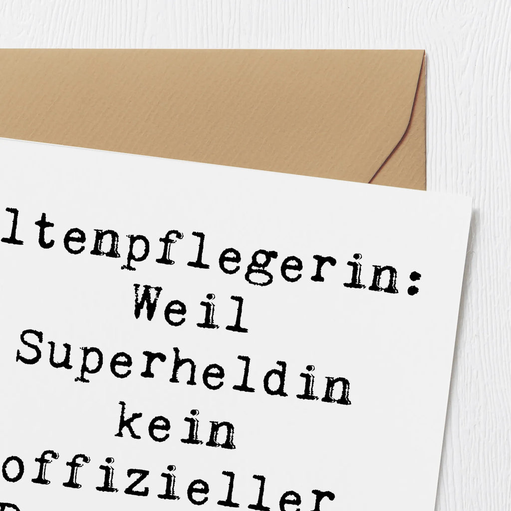 Deluxe Card Saying Altenpflegerin: Weil Superheldin kein offizieller Berufstitel ist! doppelkarte, Glückwunschkarte, Grußkarte, faltkarte, Klappkarte, Geschenk, Schenken, Jubiläum, Danke, Dankeschön, Beruf, Ausbildung, Abschied, Rente, Kollege, Kollegin, Arbeitskollege, Mitarbeiter, Firma