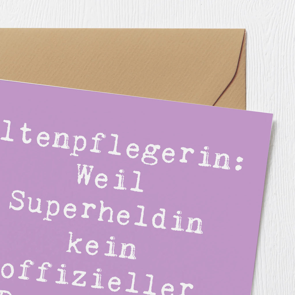 Deluxe Card Saying Altenpflegerin: Weil Superheldin kein offizieller Berufstitel ist! doppelkarte, Glückwunschkarte, Grußkarte, faltkarte, Klappkarte, Geschenk, Schenken, Jubiläum, Danke, Dankeschön, Beruf, Ausbildung, Abschied, Rente, Kollege, Kollegin, Arbeitskollege, Mitarbeiter, Firma